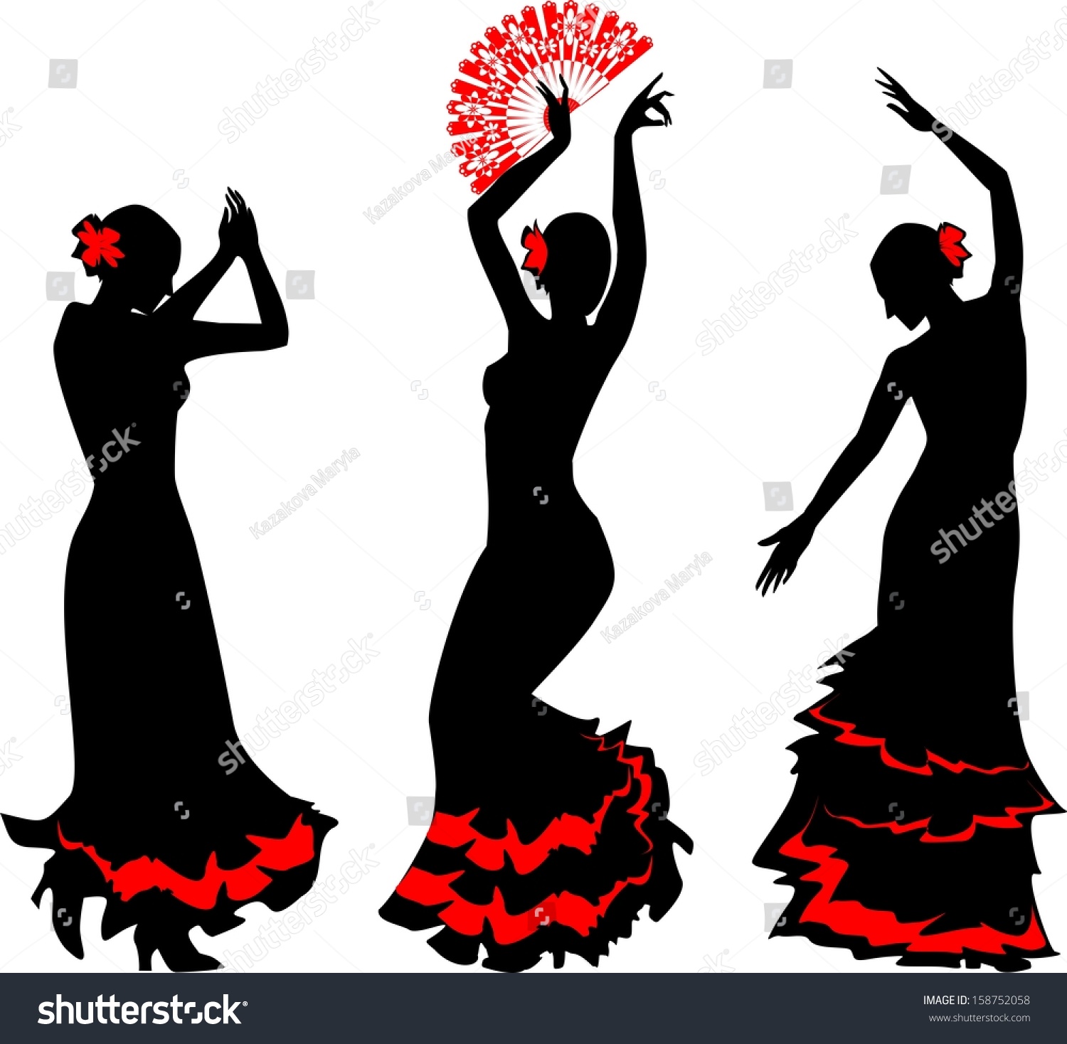 Three Silhouettes Flamenco Dancer Fan Stock Illustration 158752058 ...