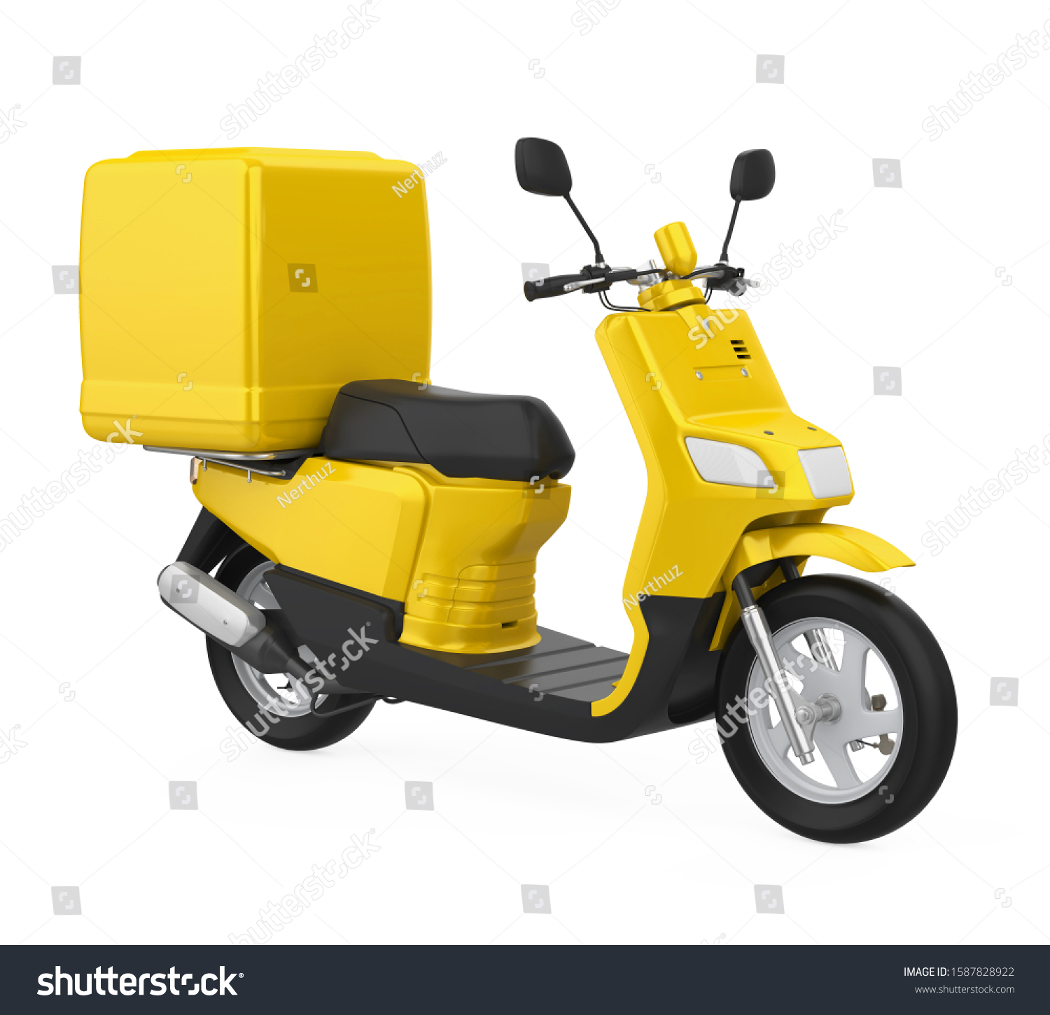 Yellow Motorcycle Delivery Box Isolated 3d Stock Illustration