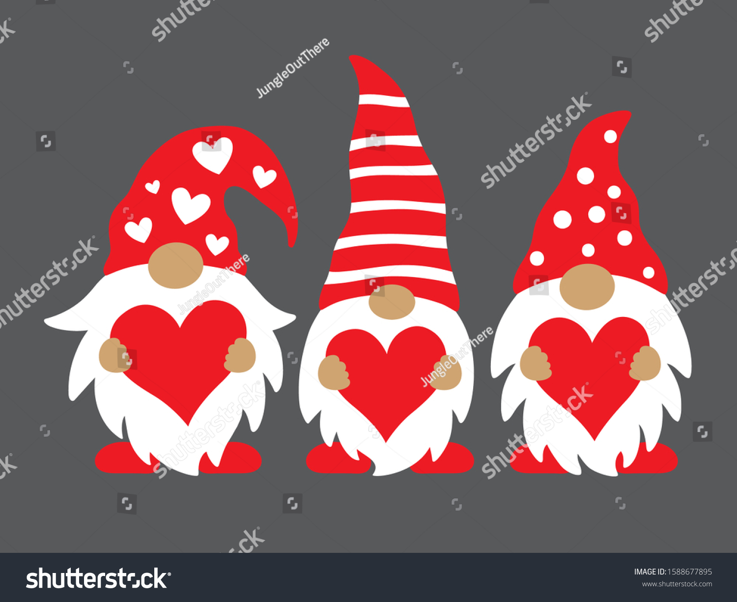 Cute Three Valentine Gnomes Holding Hearts Stock Vector (Royalty Free ...