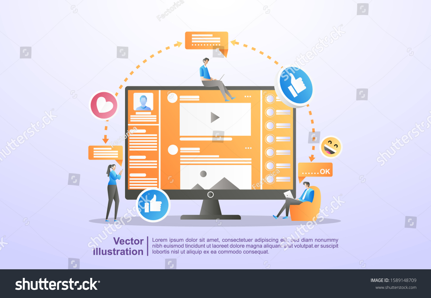 Social Network Concept Men Women Use Stock Vector (Royalty Free ...