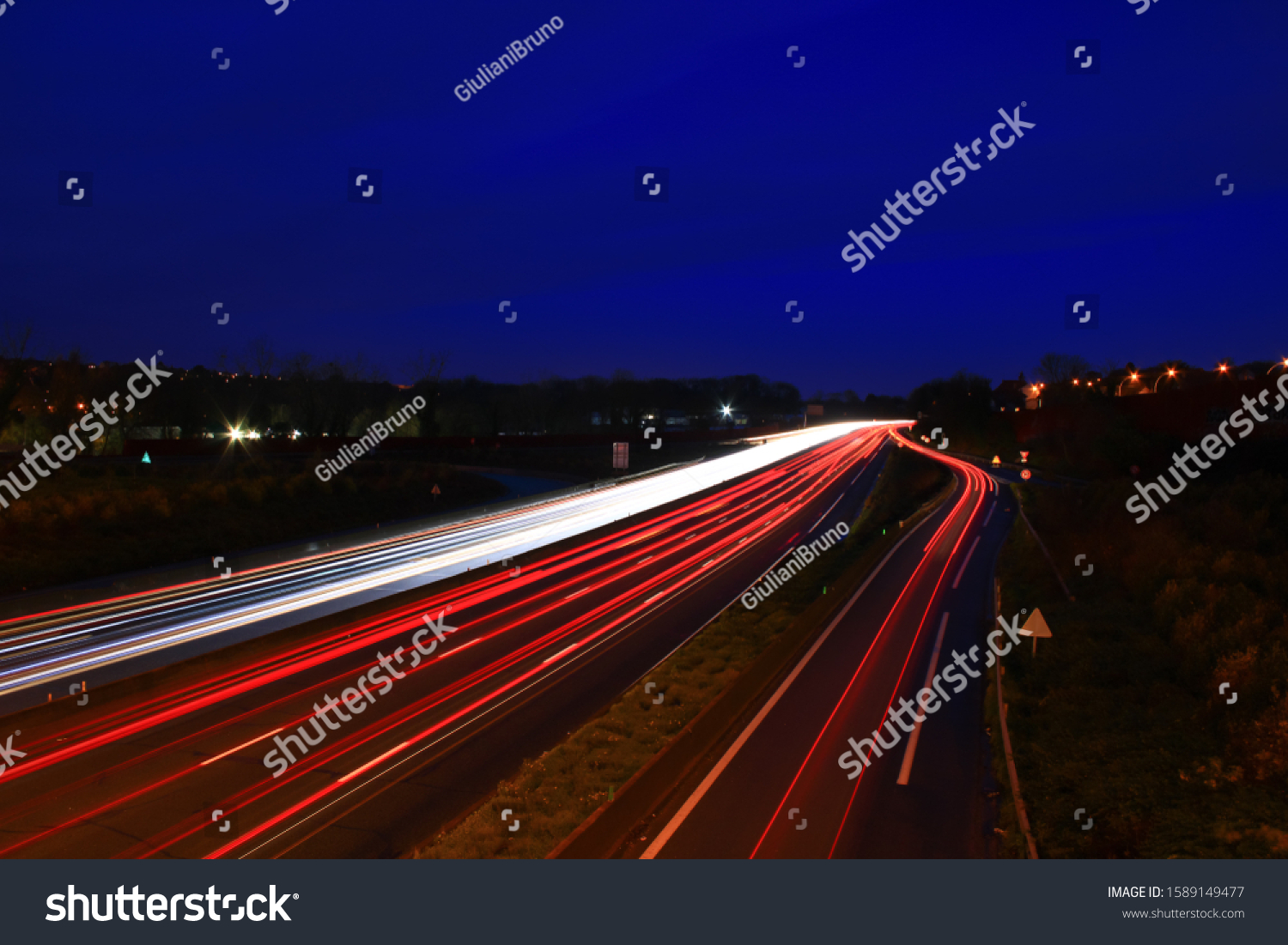 Lightpainting Highway Night Road Traffic Spun Stock Photo 1589149477 