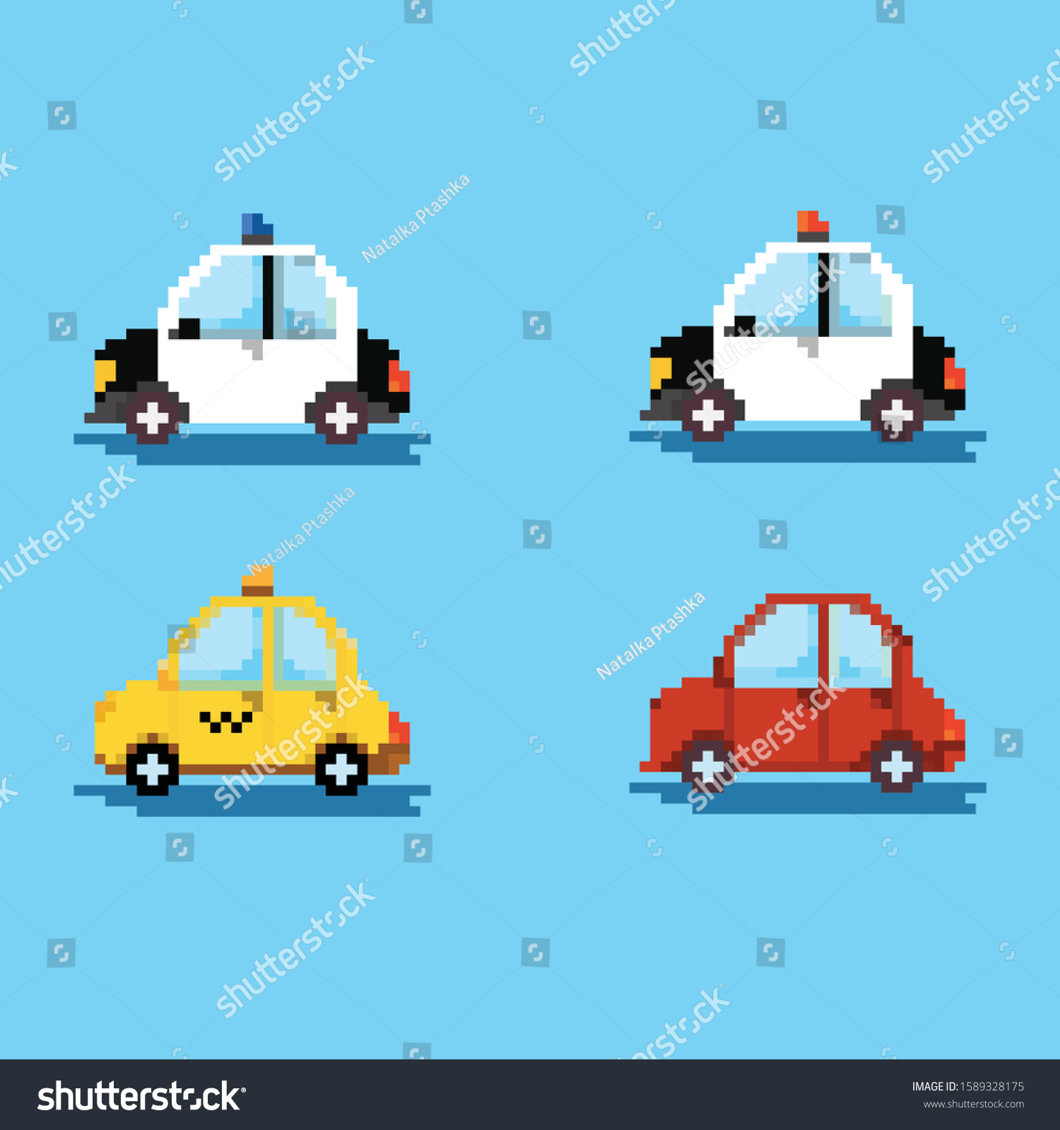 Pixel Cartoon Car Bus Vector Set Stock Vector (Royalty Free) 1589328175 ...