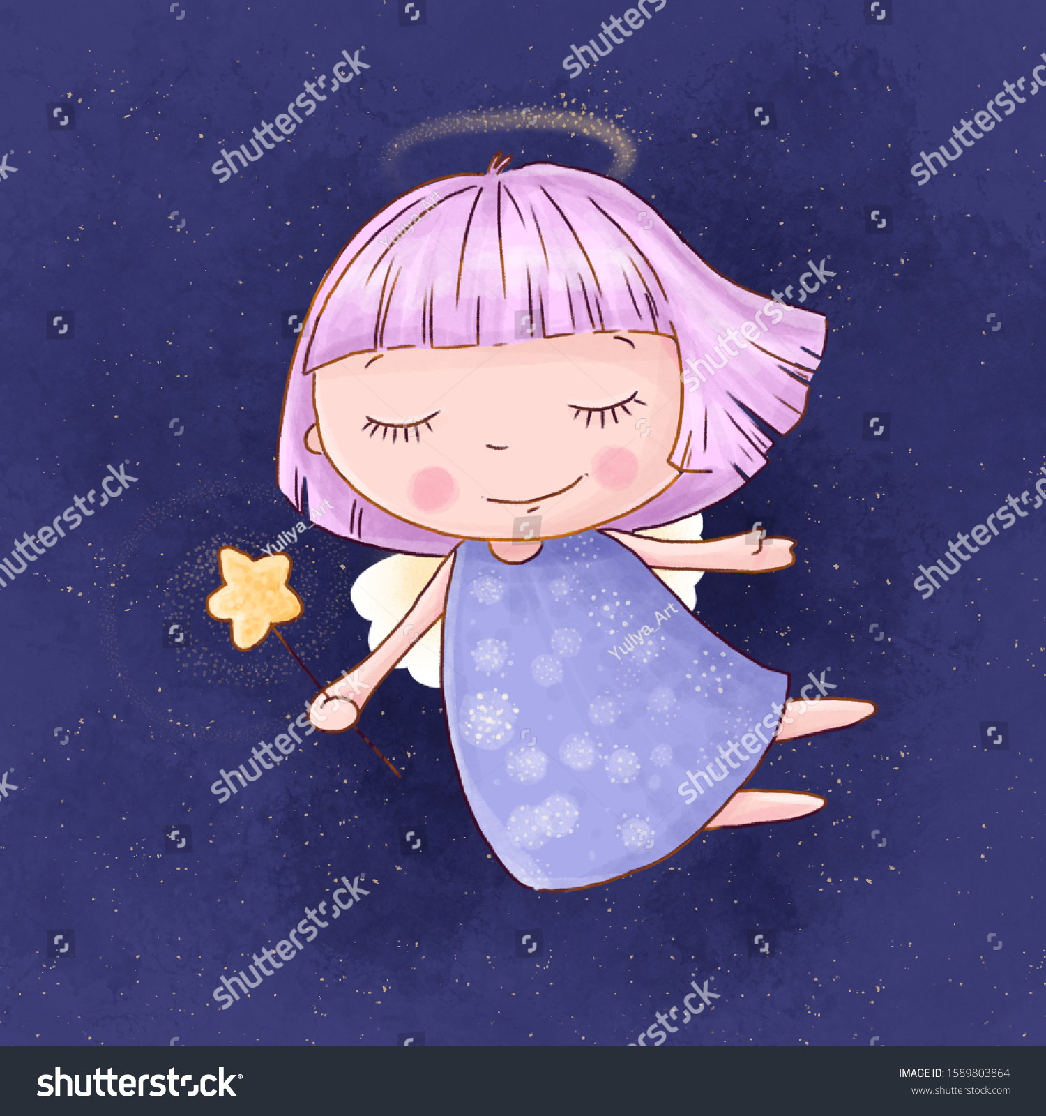 Cute Cartoon Angel Girl Magic Wand Stock Illustration 1589803864 ...