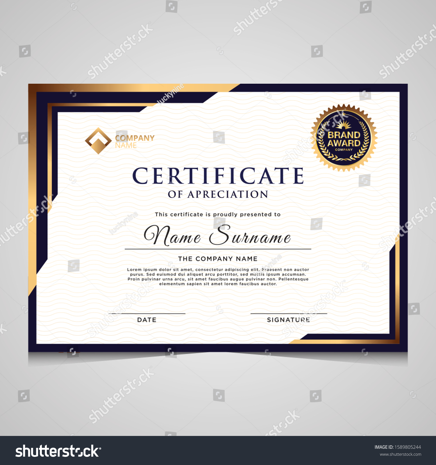 Elegant Blue Gold Diploma Certificate Template Stock Vector (Royalty ...