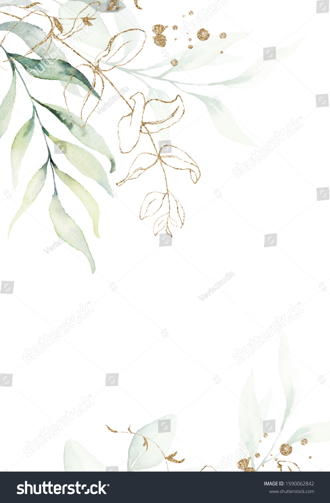 Watercolor Floral Illustration Gold Branches Green Stock Illustration ...