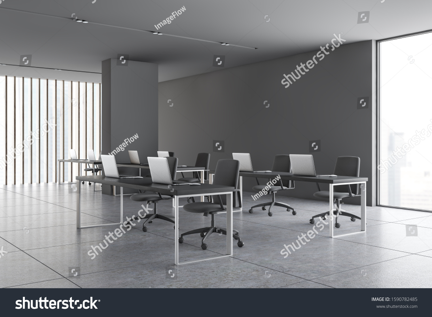 Corner Spacious Open Space Office Gray Stock Illustration 1590782485 ...