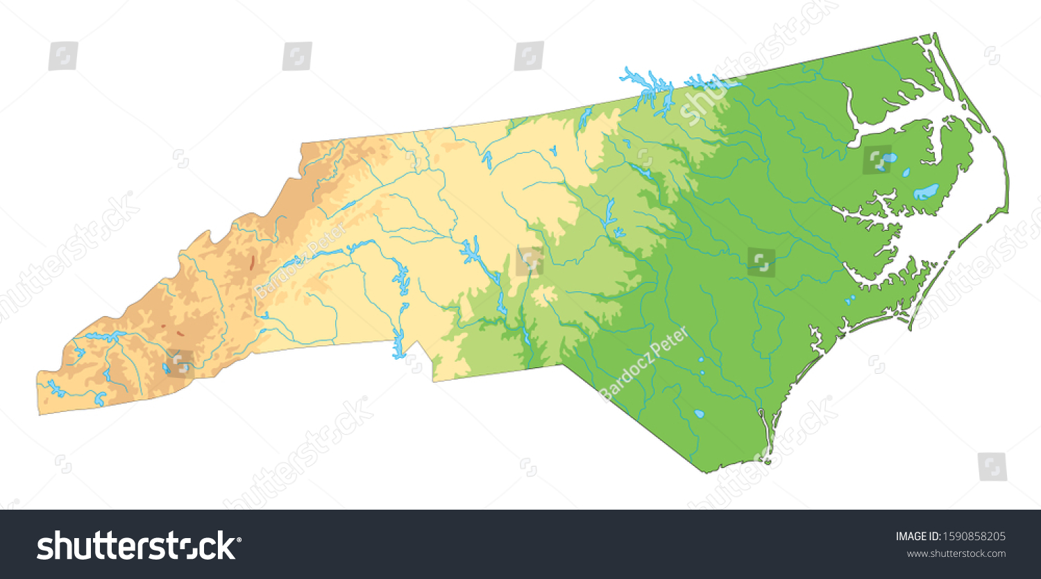 High Detailed North Carolina Physical Map Stock Vector (Royalty Free