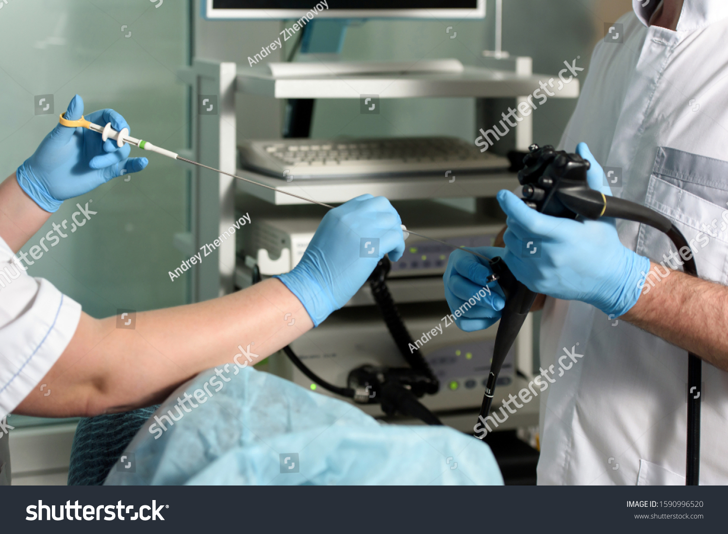 Endoscopic Examination Doctor Holds Endoscope His Stock Photo ...