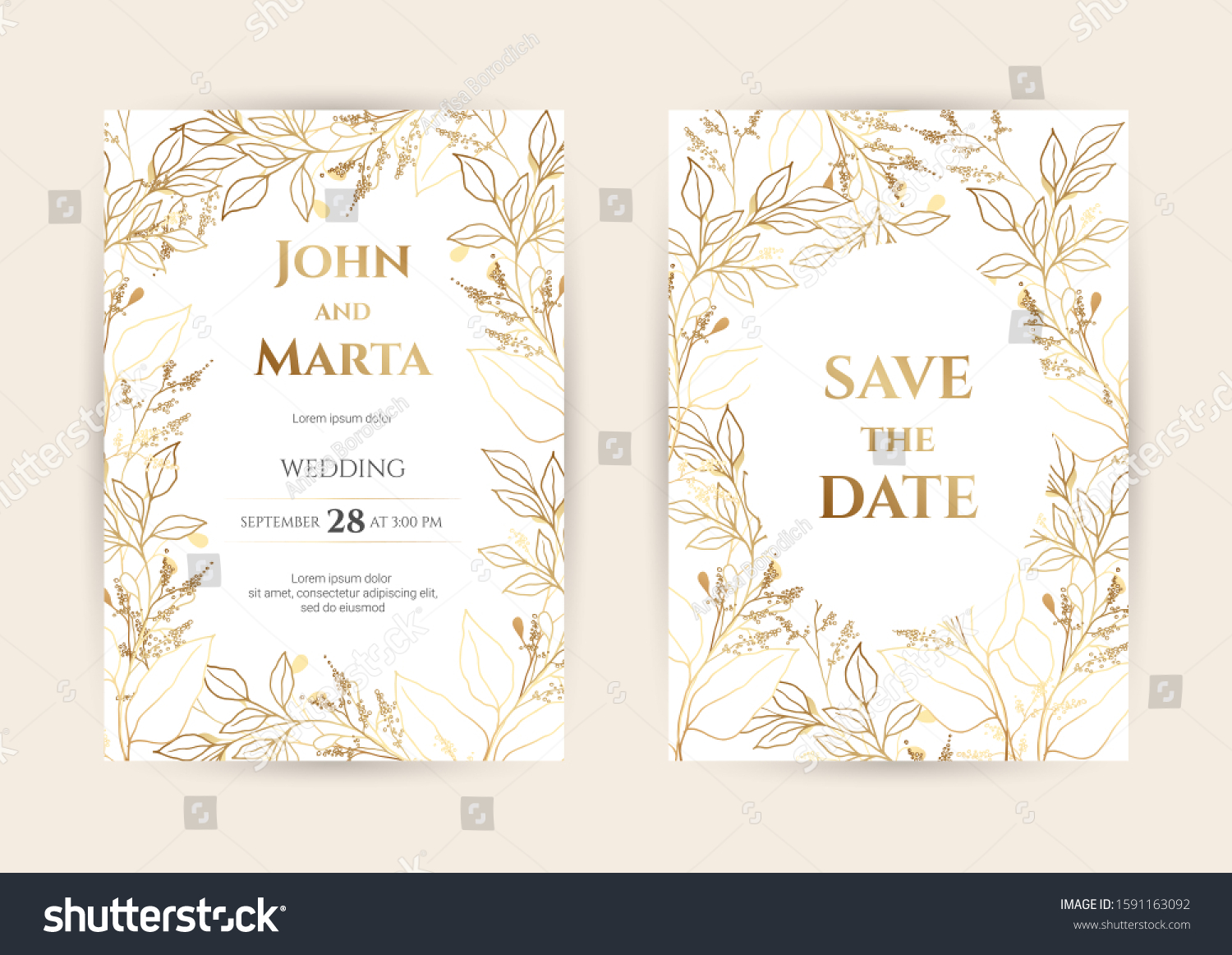 Wedding Invitation Gold Flowers Background Geometric Stock Vector ...