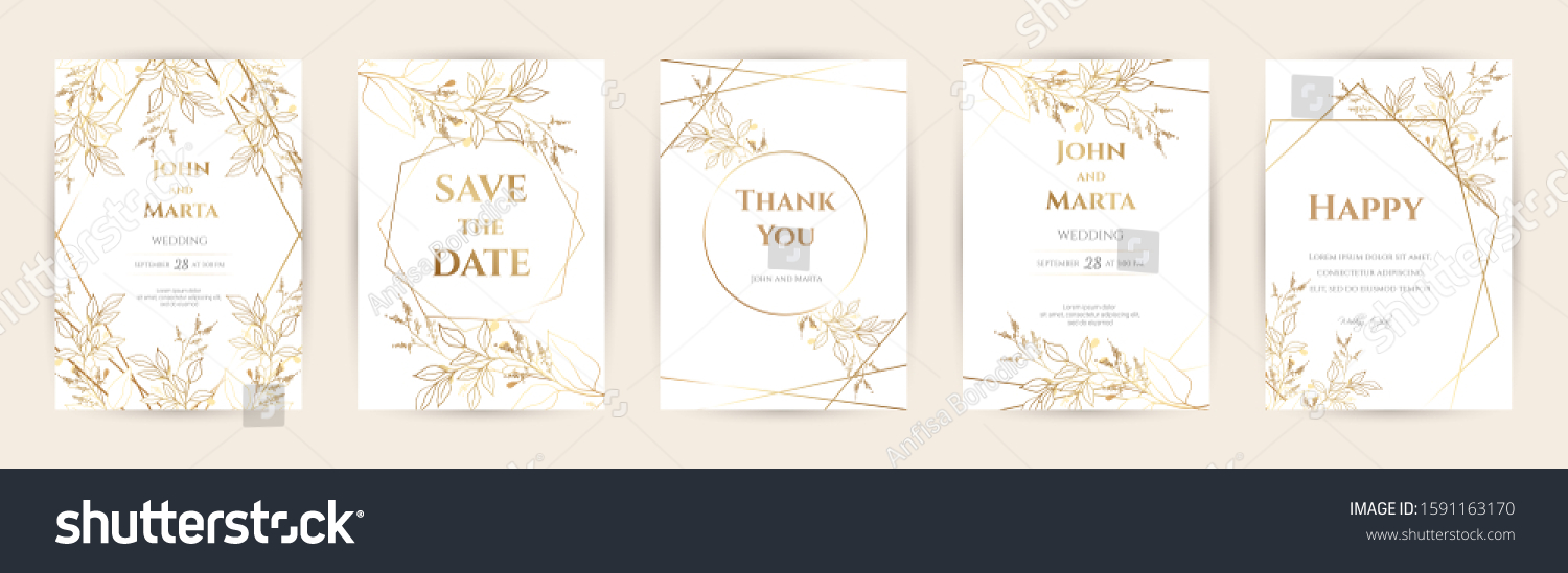 Wedding Invitation Gold Flowers Background Geometric Stock Vector ...