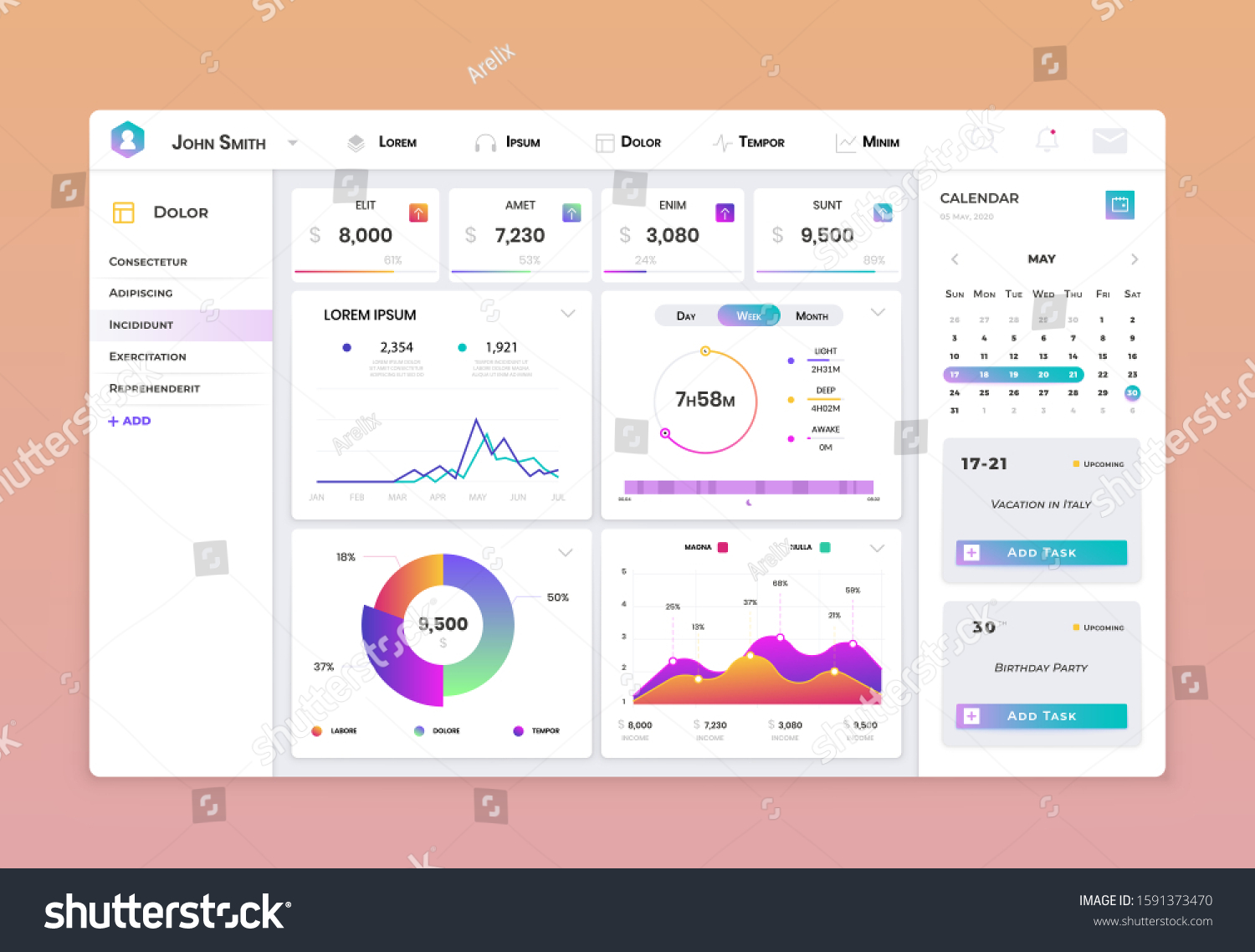 Modern Infographic Dashboard Template Vector Admin Shutterstock