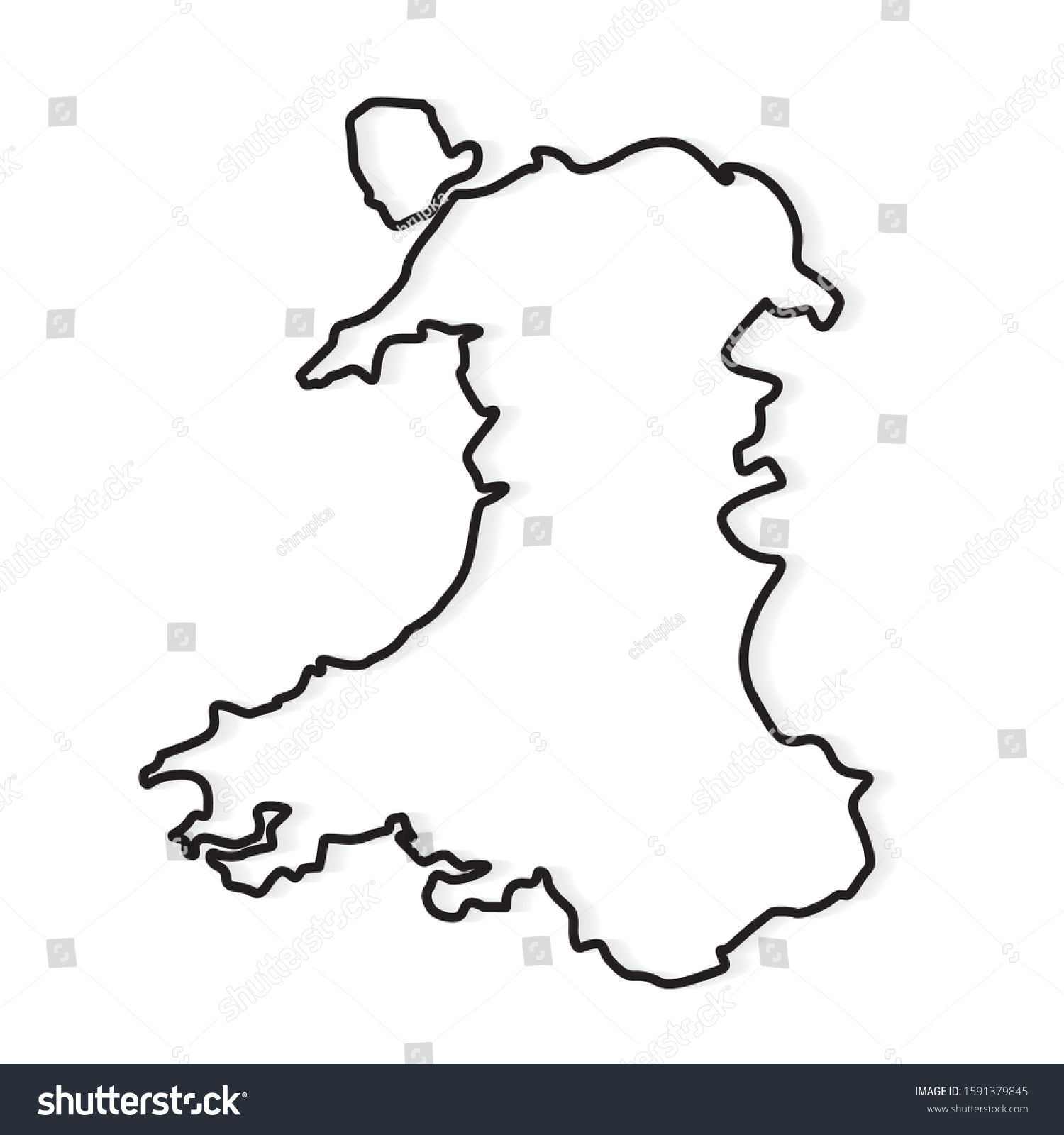 Black Outline Wales Map Vector Illustration Stock Vector (Royalty Free ...