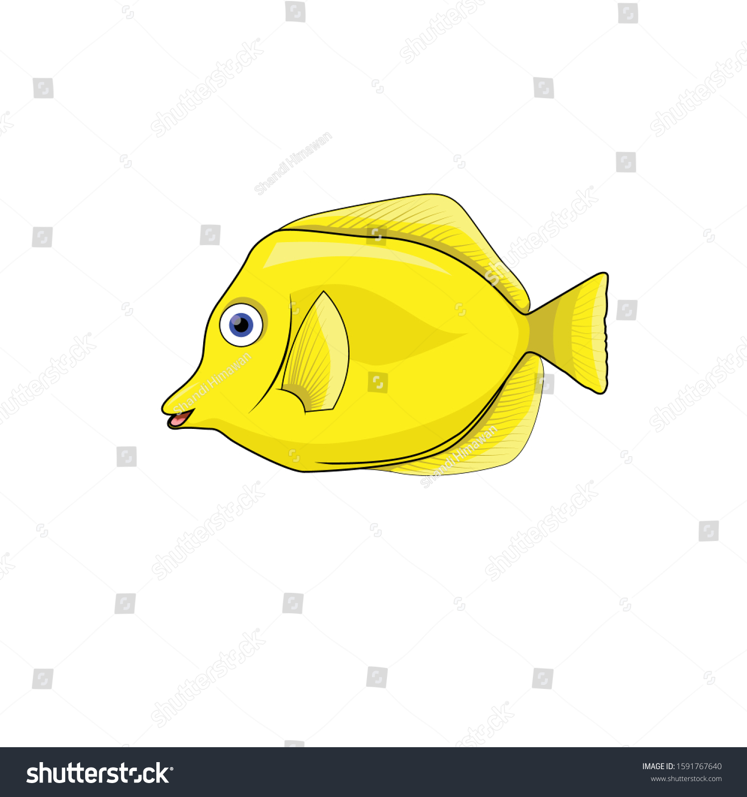 Cute Yellow Tang Cartoon Isolated On Stock Vector (Royalty Free ...