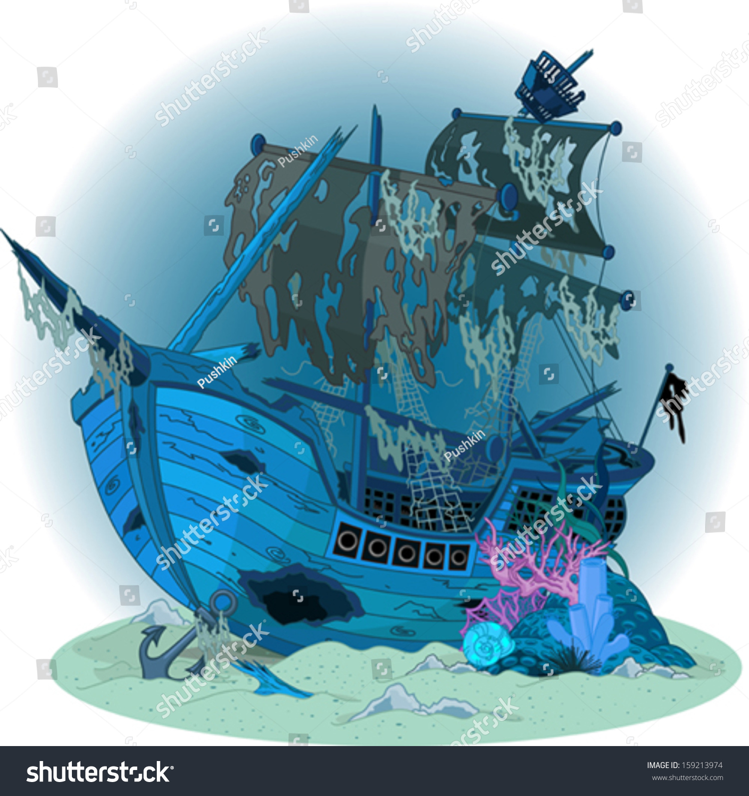 Underwater Background Old Ship Stock Vector (Royalty Free) 159213974 ...