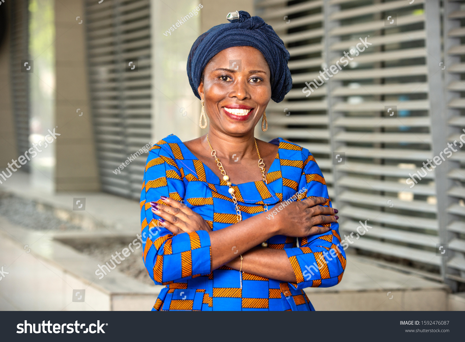 Beautiful African Businesswoman Traditional Dress Standing Stock Photo ...