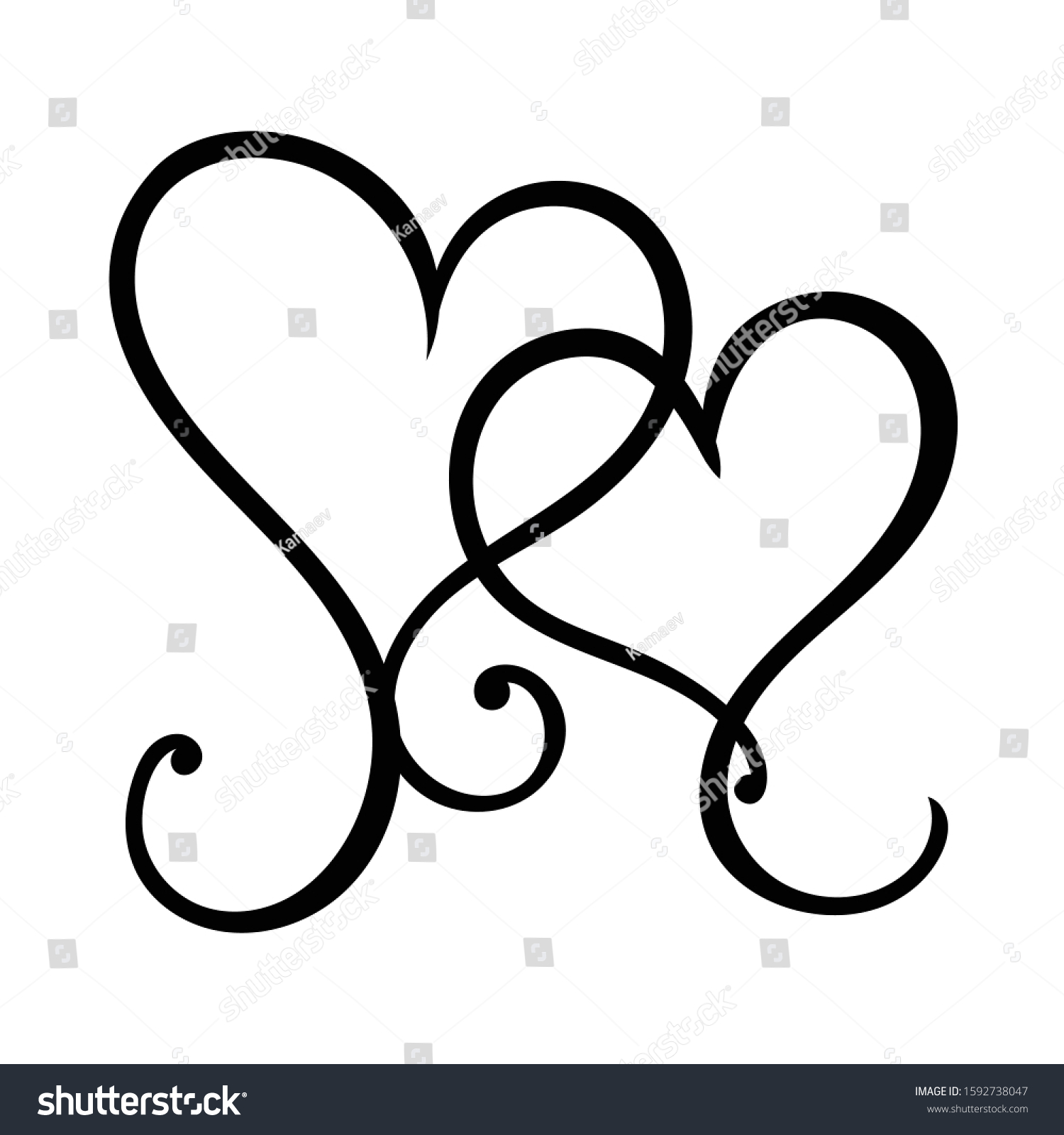 Two Calligraphy Hearts Decor Greeting Card Stock Vector (Royalty Free ...