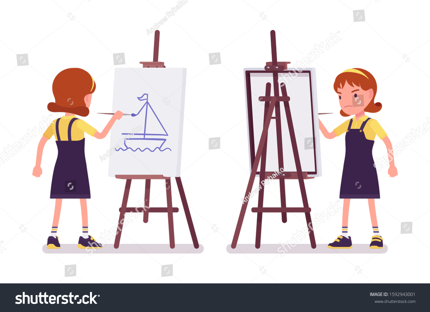 Картинка девочка рисует на мольберте для детей