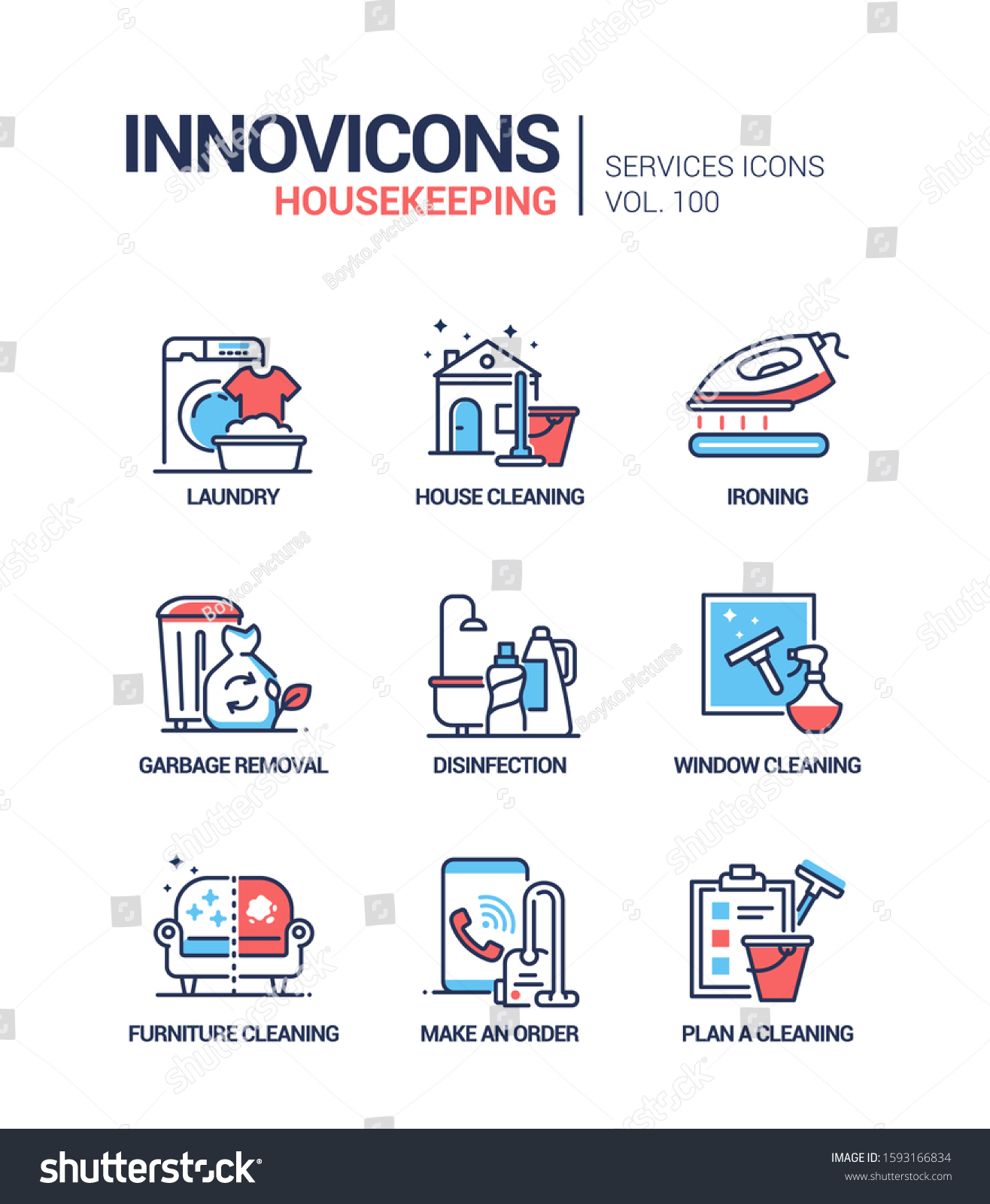 Housekeeping Services Vector Line Design Style Stock Vector (Royalty ...