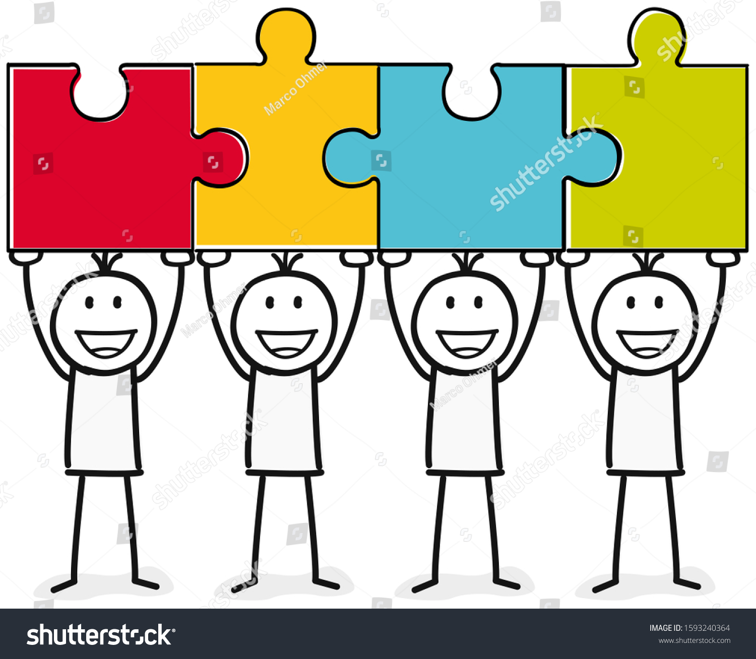 Team Stick Figures Holding Puzzle Stock Vector (Royalty Free ...