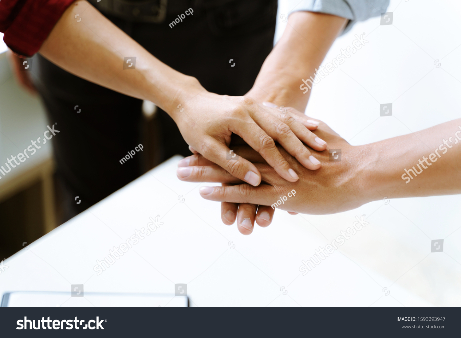 People Put Hands Together Meeting Room Stock Photo 1593293947 ...