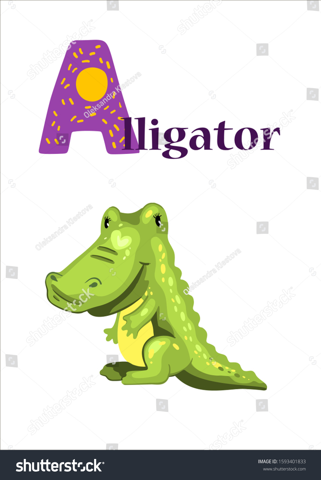 Cute Alligator Cartoon Style Big Letter Stock Vector (Royalty Free ...