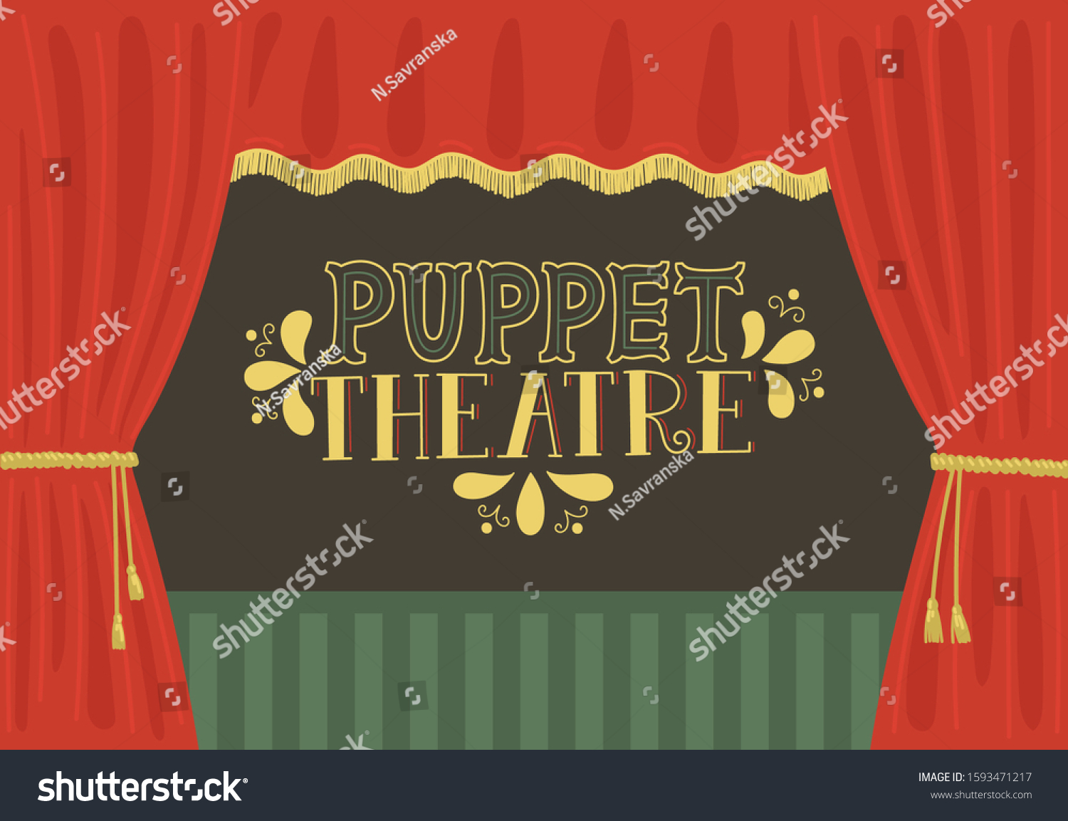 Puppet Theatre Scene Red Curtain Lettering Stock Vector (Royalty Free ...