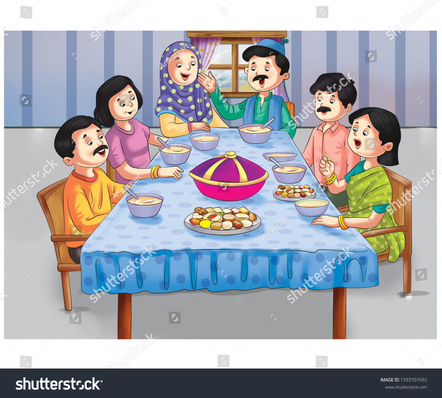 Illustration Family Eating Food Stock Illustration 1593707692 ...