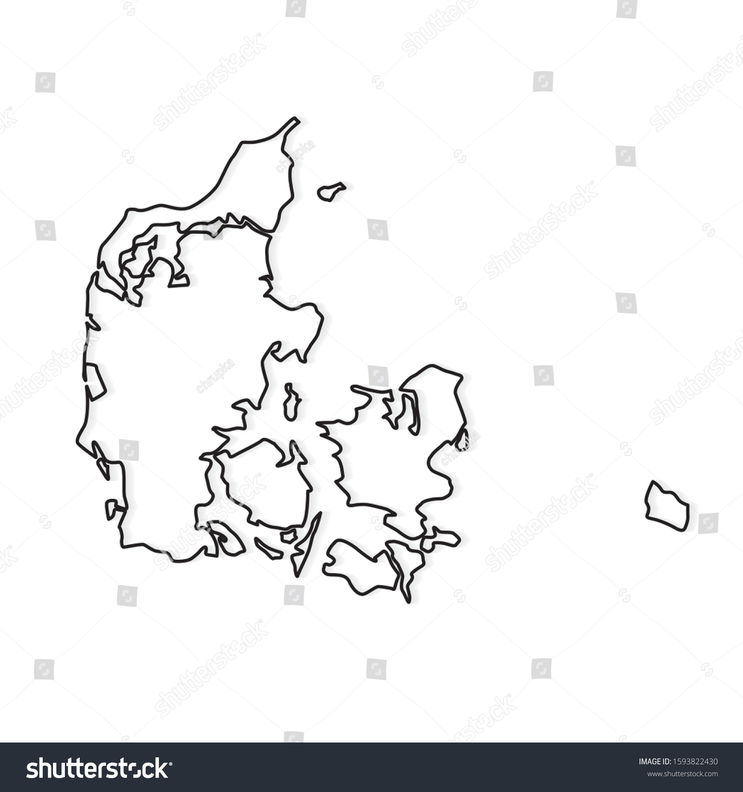 Black Outline Denmark Map Vector Illustration Stock Vector (Royalty ...