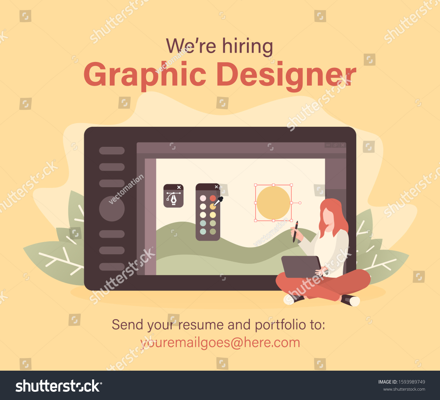 We Hiring Graphic Designer Woman Drawing Stock Vector Royalty Free Shutterstock