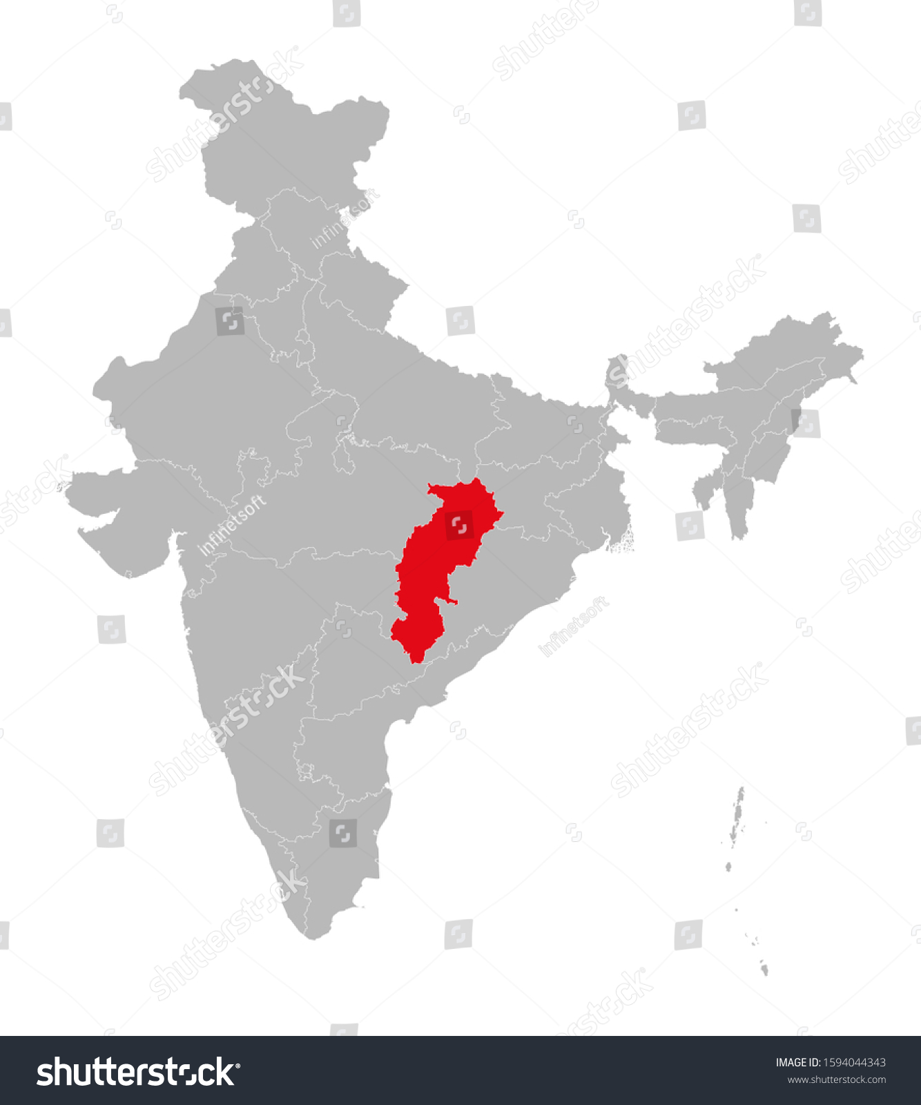 Chhattisgarh State Marked Red On Indian Stock Vector (Royalty Free ...