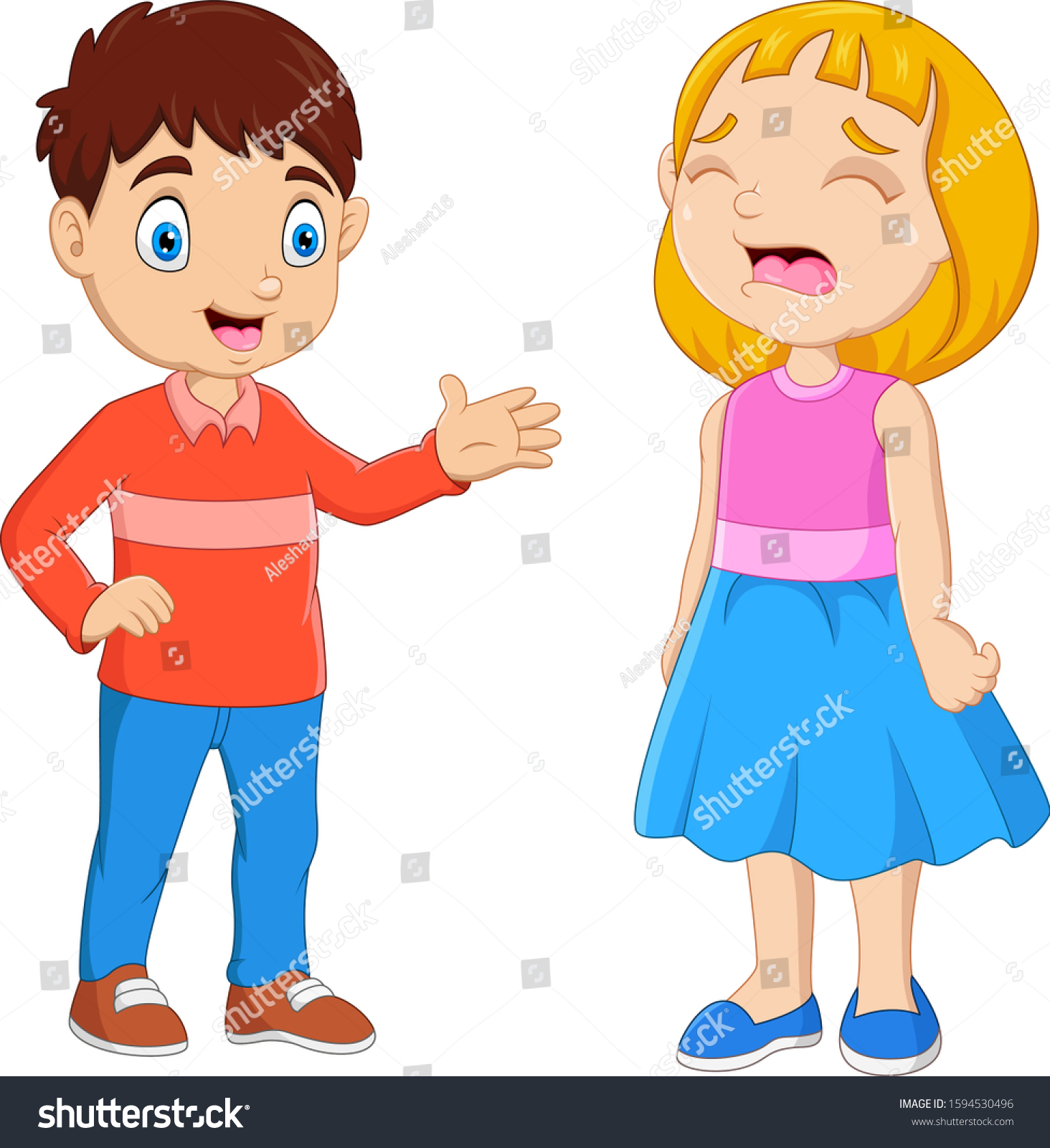 Cartoon Little Boy Comforting Crying Girl Stock Illustration 1594530496 ...