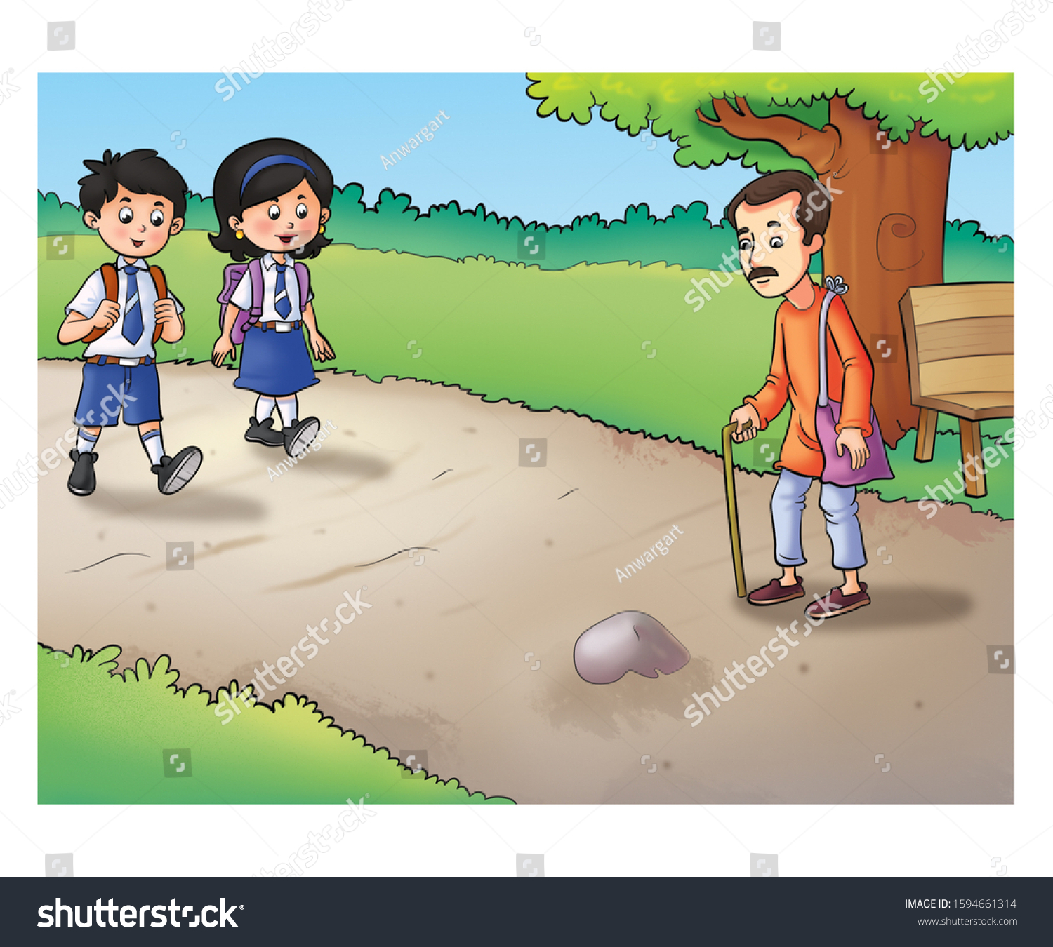 Illustration Children Helping Older Man Stock Illustration 1594661314 ...