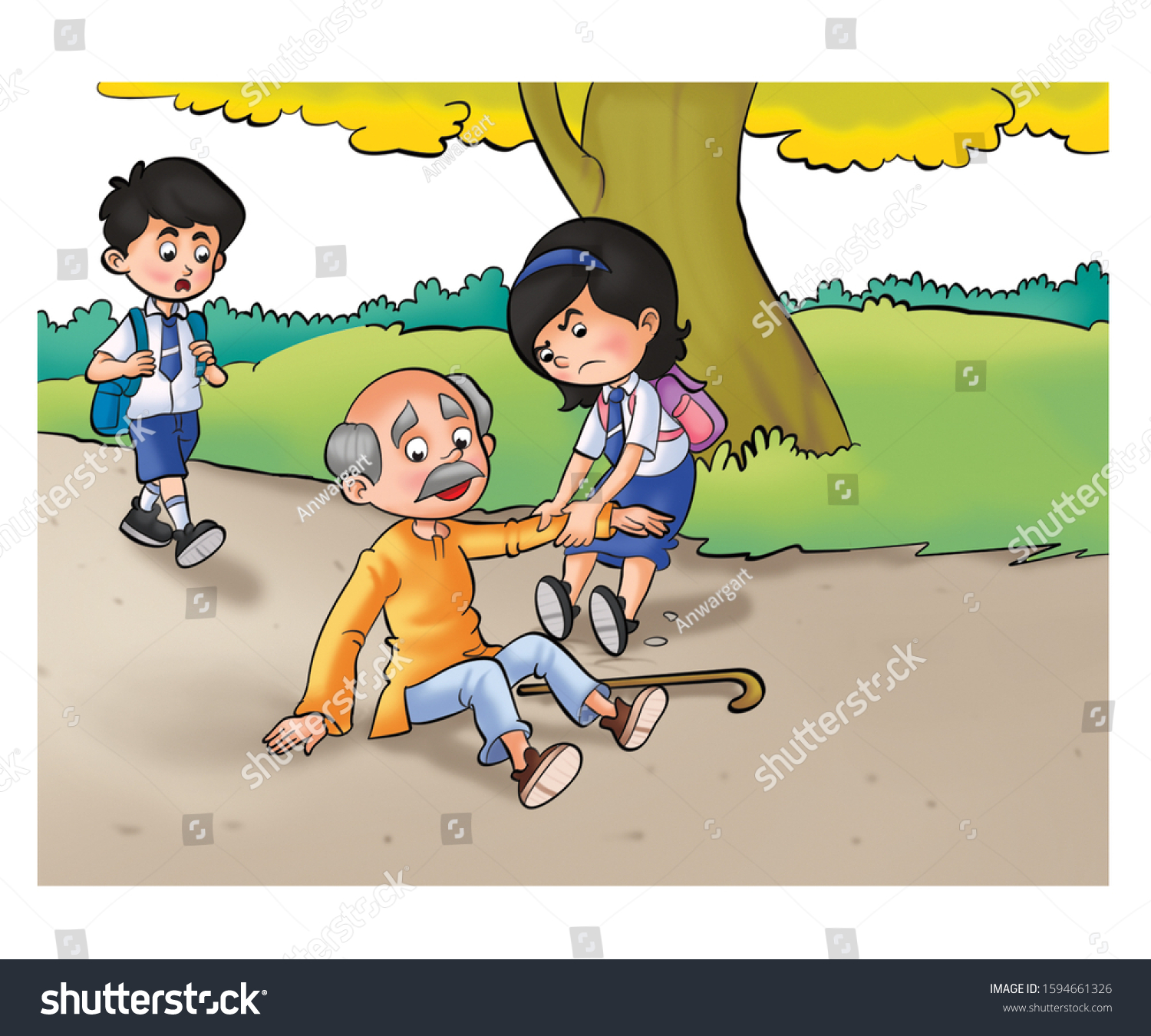 Ilustrasi Stok Illustration Children Helping Older Man 1594661326 ...