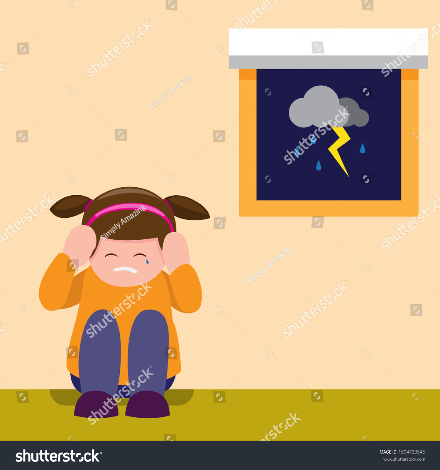 Little Girl Close Ear Scary Lightning Stock Vector (Royalty Free ...