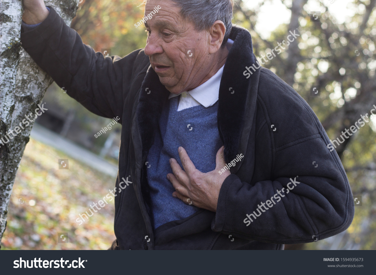 Senior Man Suffering Heart Attack Outdoors Stock Photo 1594935673 ...