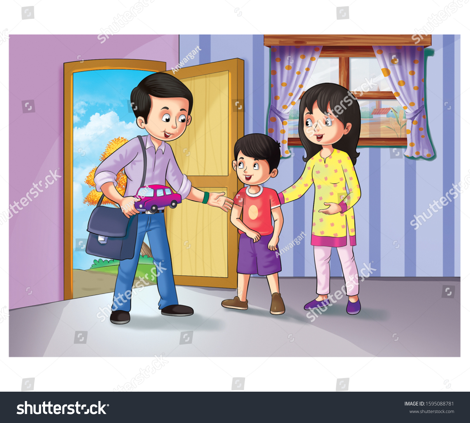 Illustration Father Giving Toy Son Stock Illustration 1595088781 ...