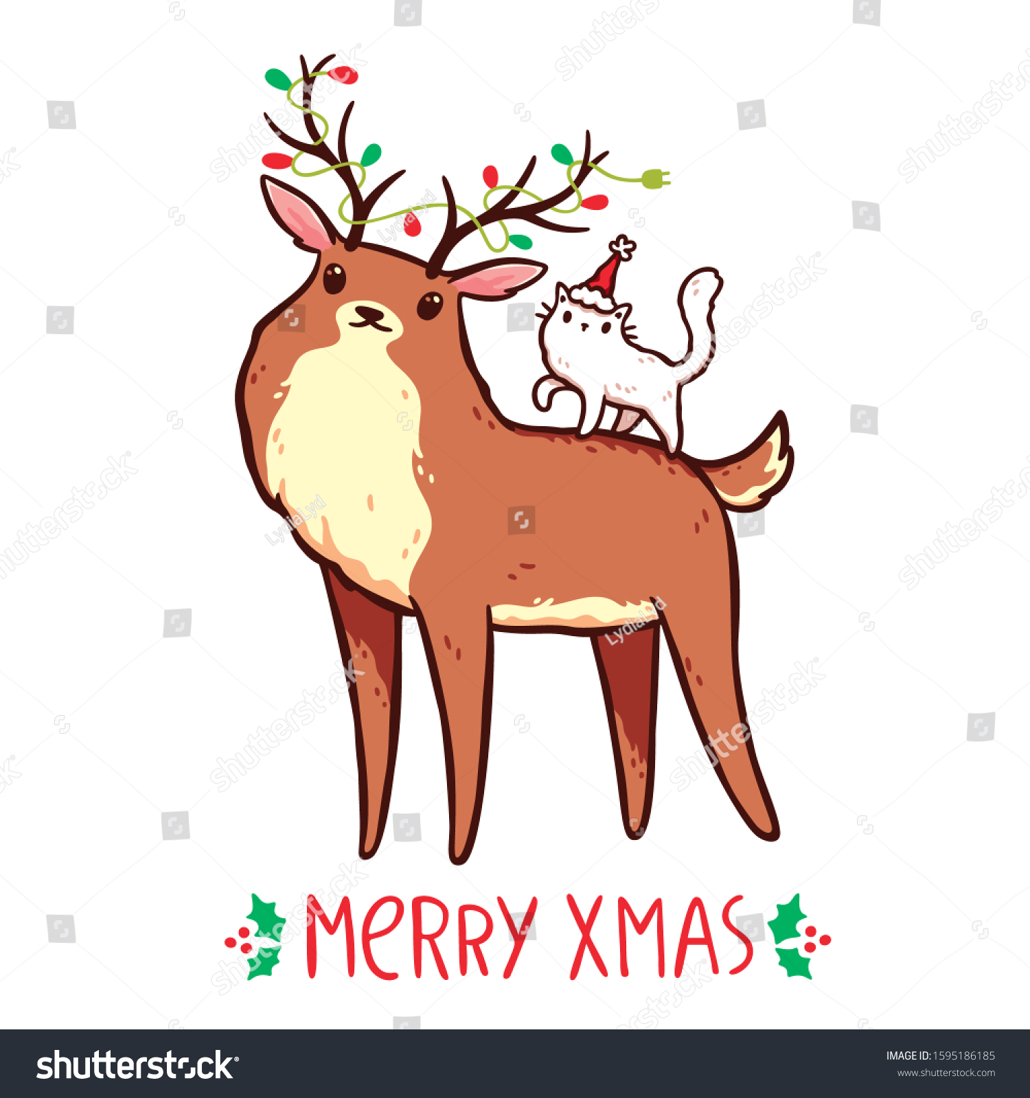 Cute Reindeer Christmas Lights Antlers White Stock Vector (Royalty Free)  1595186185 | Shutterstock