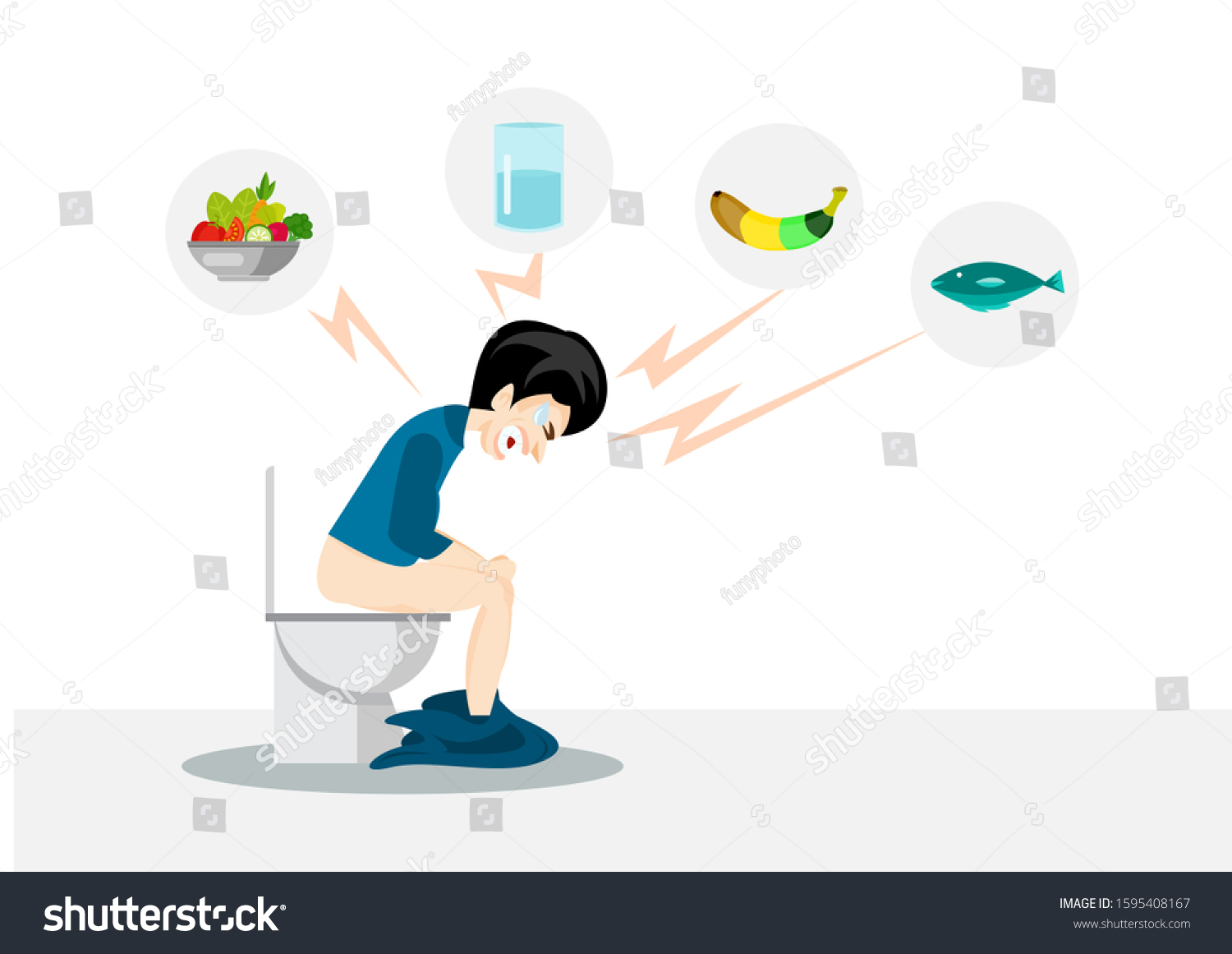 Man Sitting On Toilet Constipation Icons Stock Illustration 1595408167 ...