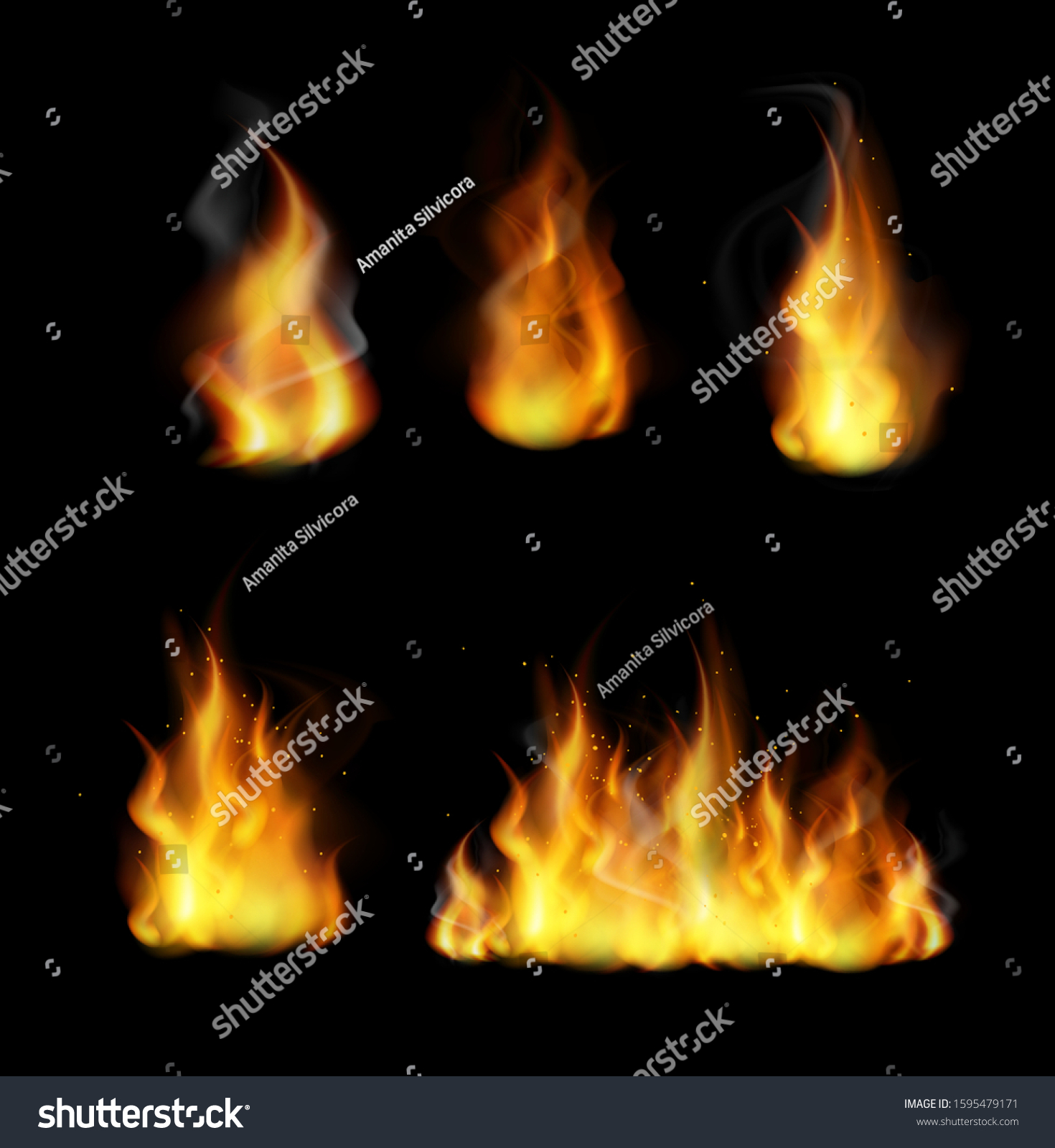 Forks Flame Realistic 3d Vector Illustrations Stock Vector (Royalty ...