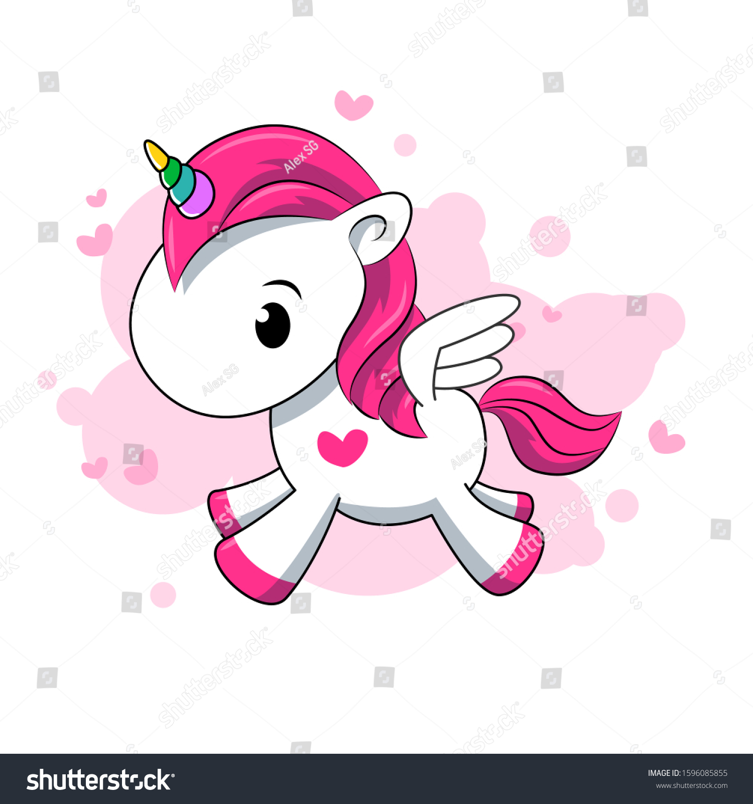 Little Pink Unicorn Wings On White Stock Vector (Royalty Free ...