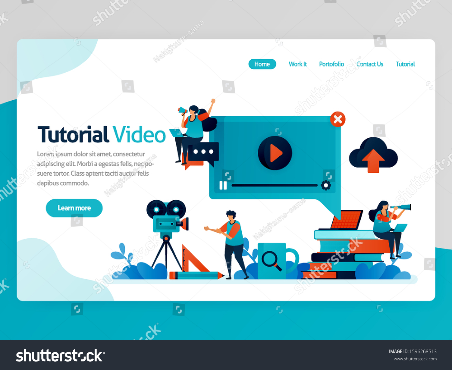 Vector Illustration Video Tutorial Landing Page Stock Vector (Royalty ...