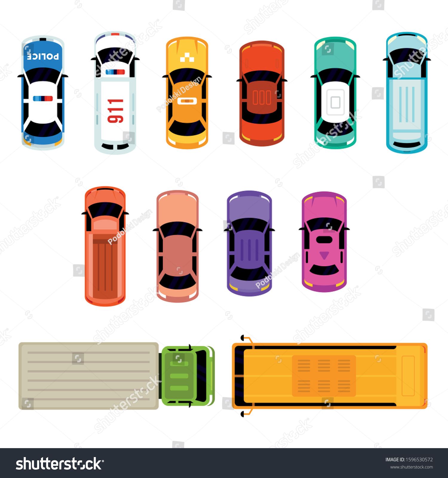 Car Top View Collection Vehicles Pack Stock Vector (Royalty Free ...