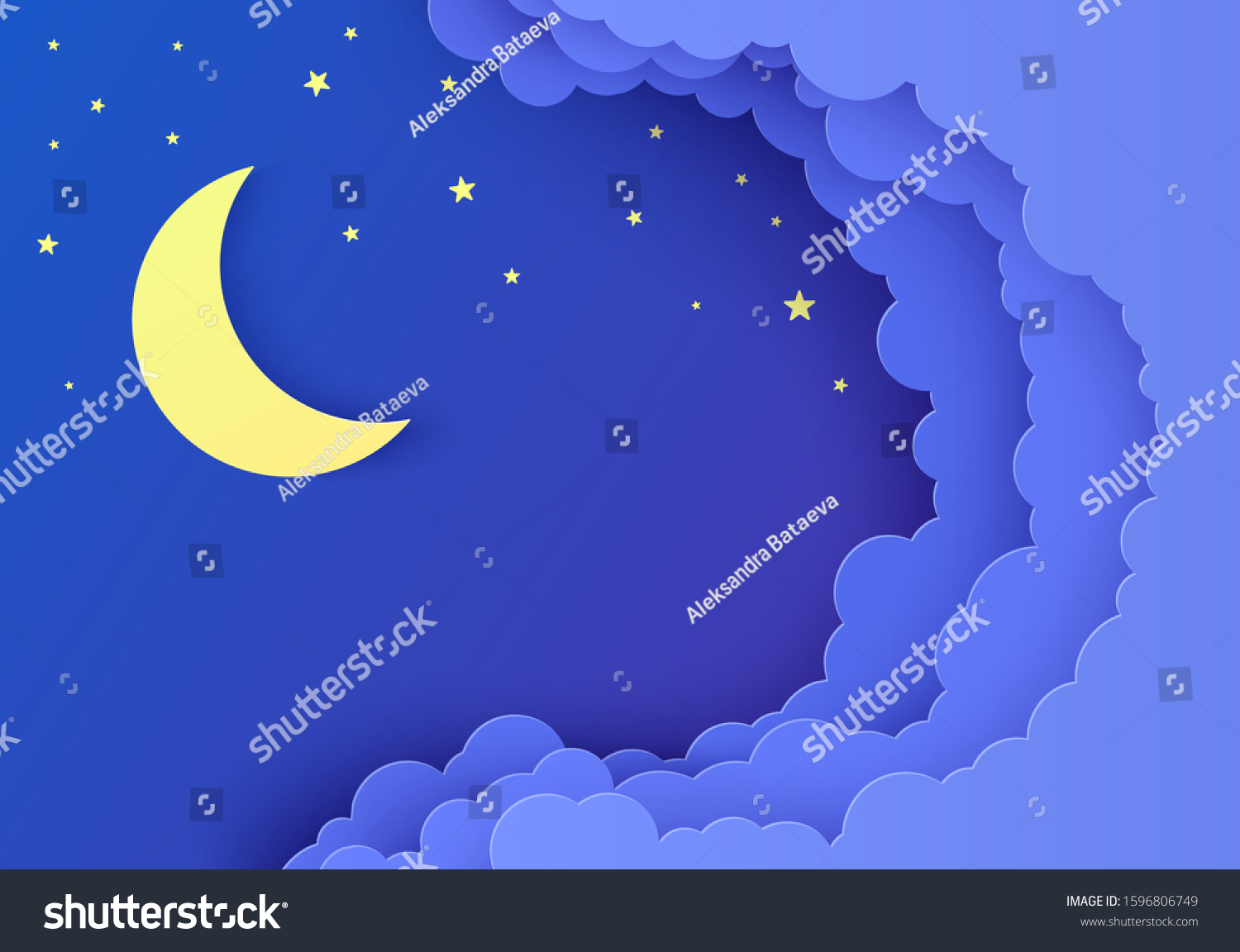 Night Sky Paper Cut Style 3d Stock Vector (Royalty Free) 1596806749 ...