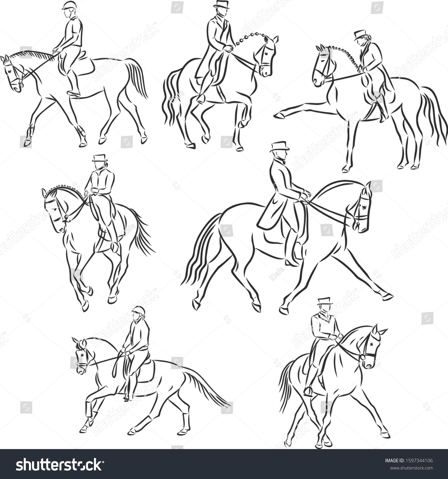 Horsemanship Horse Dressage Vector Sketch Illustration Stock Vector ...