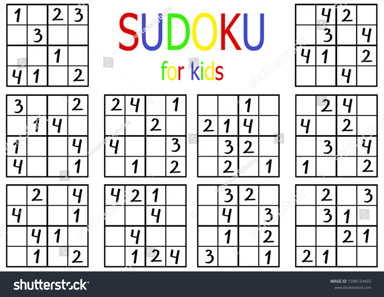 simple sudoku puzzles kids logical number stock illustration 1595951797 shutterstock