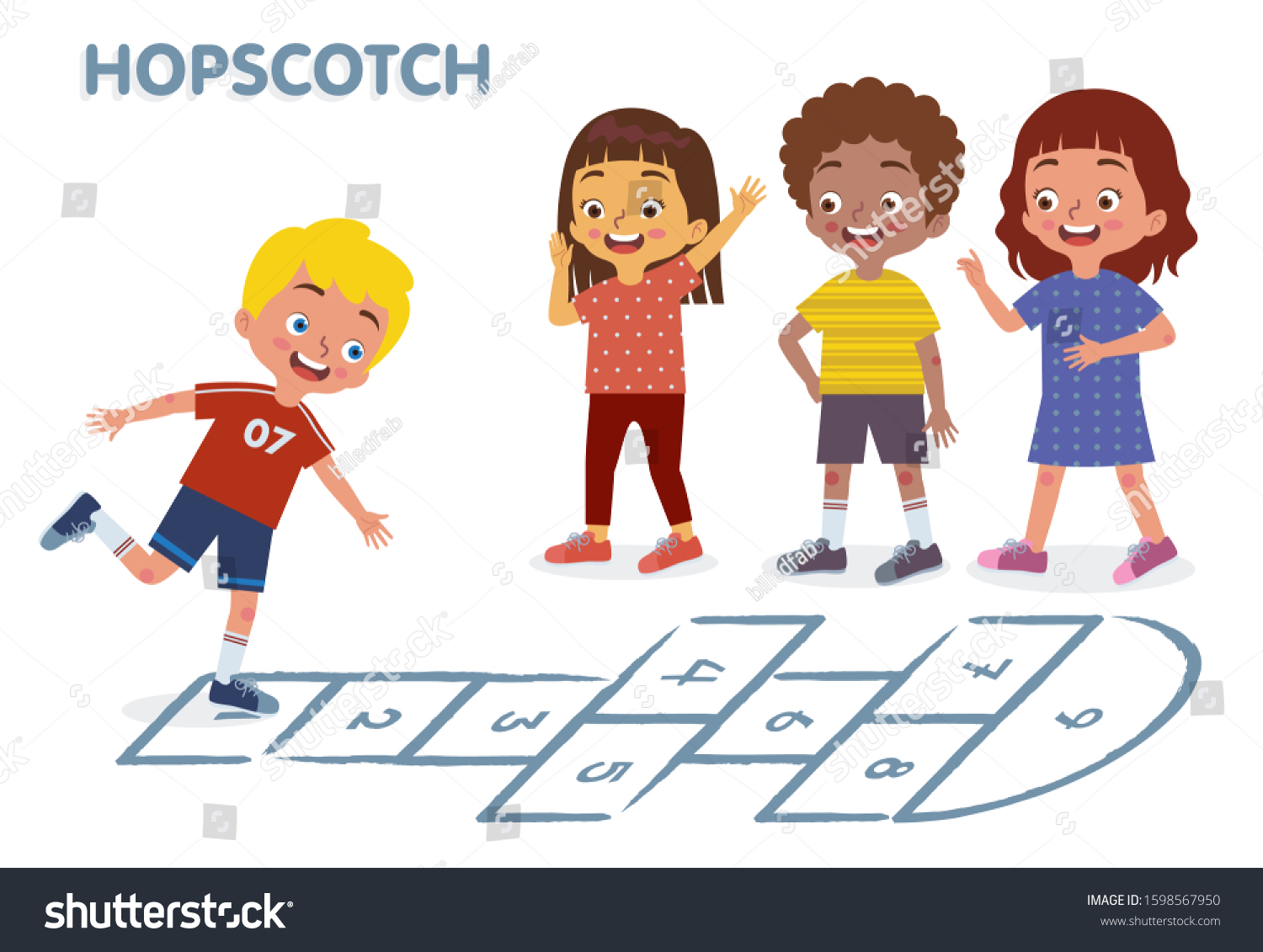 Children Various Ethnic Groups Playing Hopscotch Stock Vector (Royalty ...