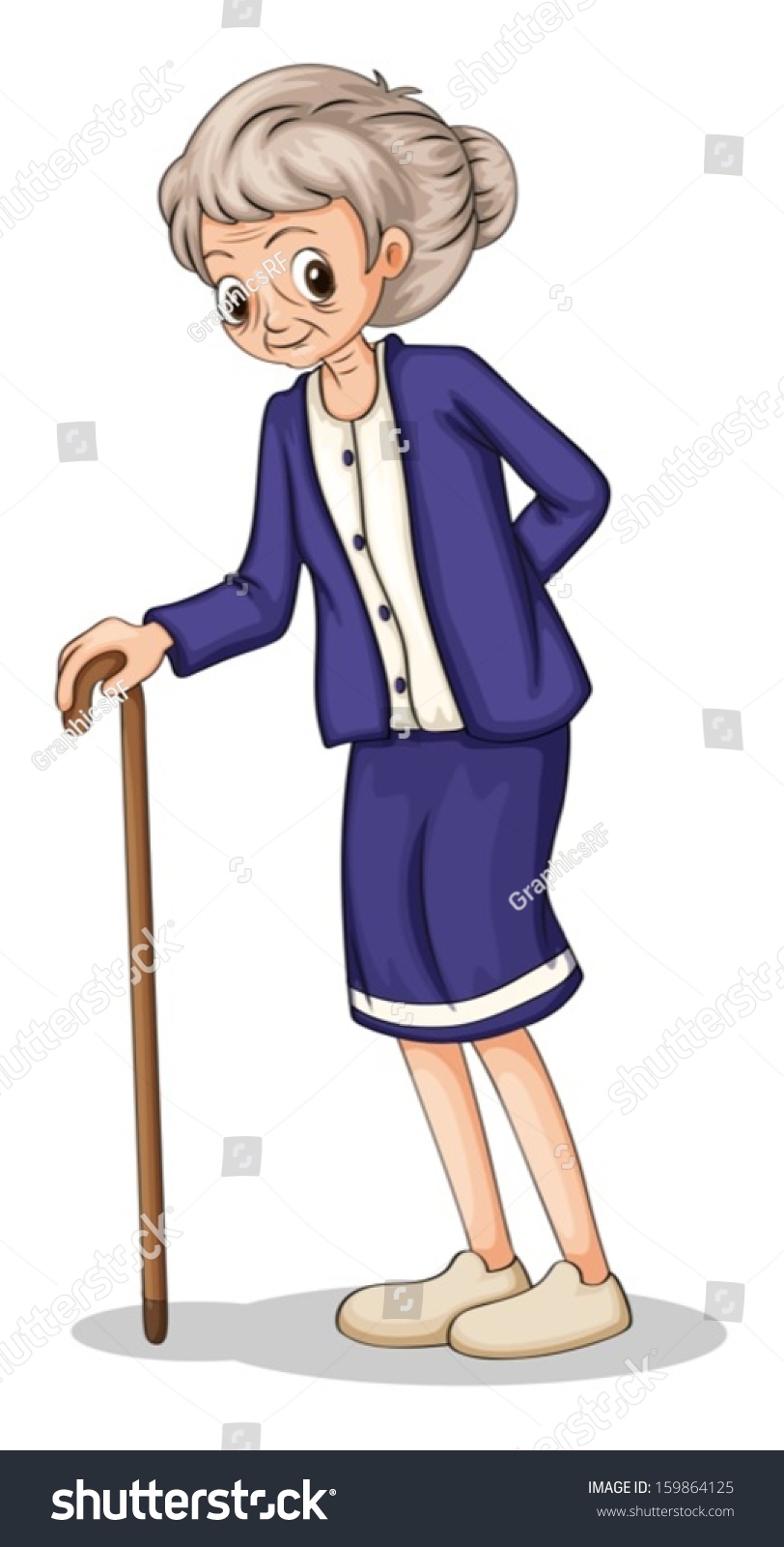 Illustration Old Woman Using Wooden Cane Stock Vector (Royalty Free ...