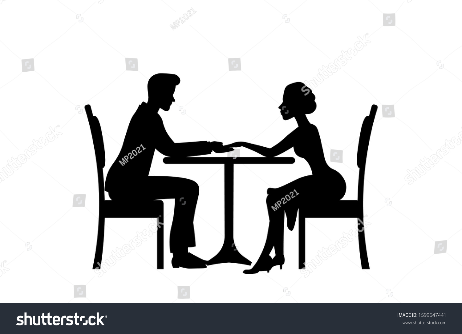 Romantic Couple Sitting Table Having Dinner Stock Vector (Royalty Free ...