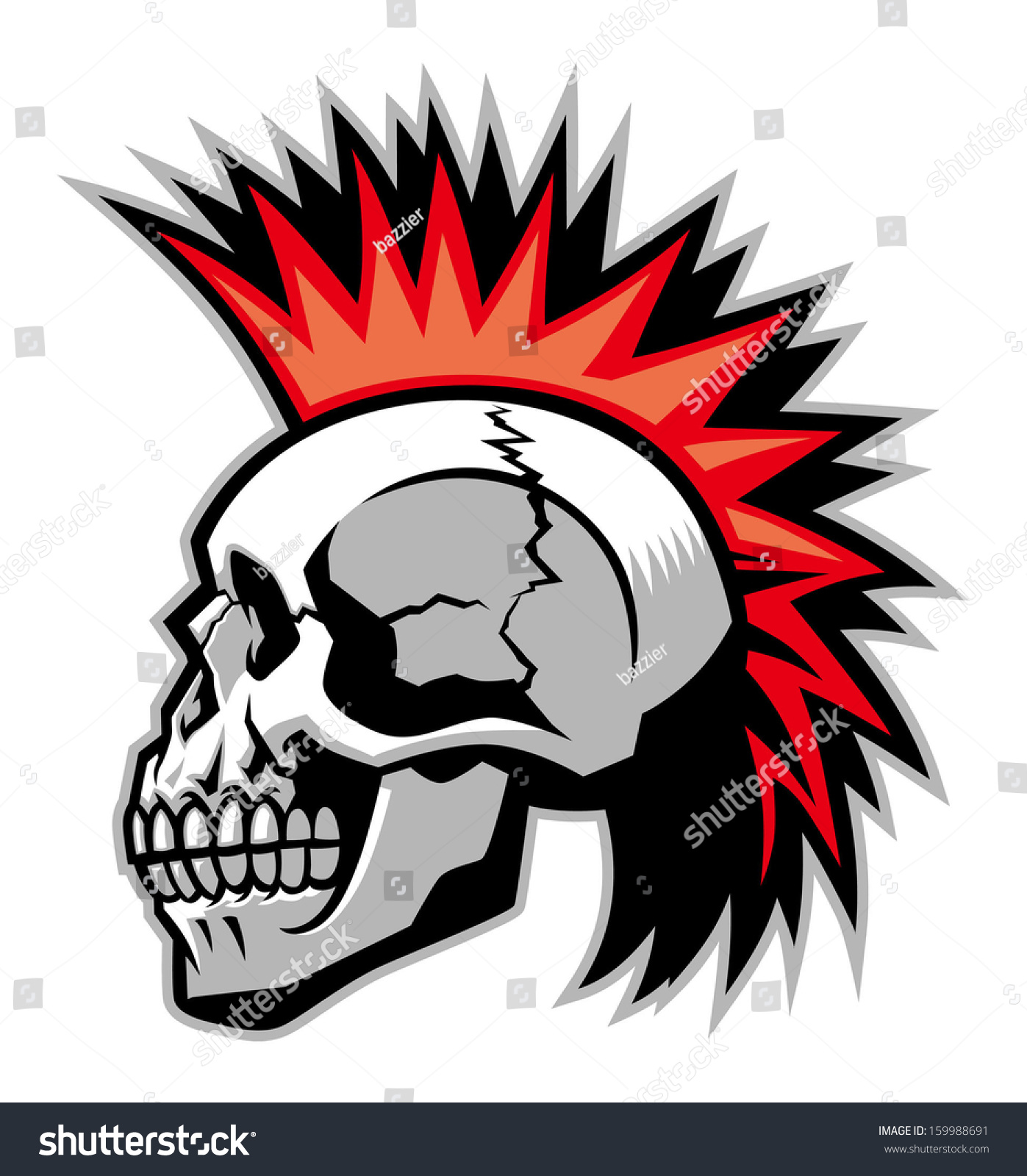 Skull Mohawk Hairstyle Stock Vector (Royalty Free) 159988691 | Shutterstock