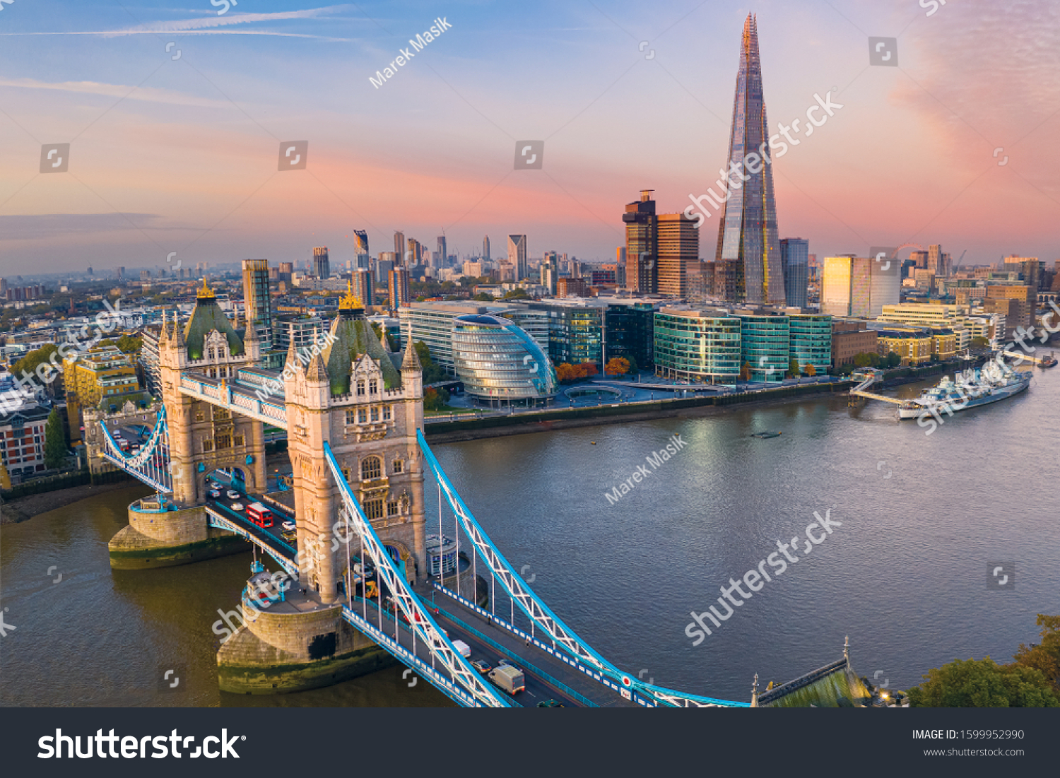 Aerial View Tower Bridge London One Stock Photo 1599952990 | Shutterstock